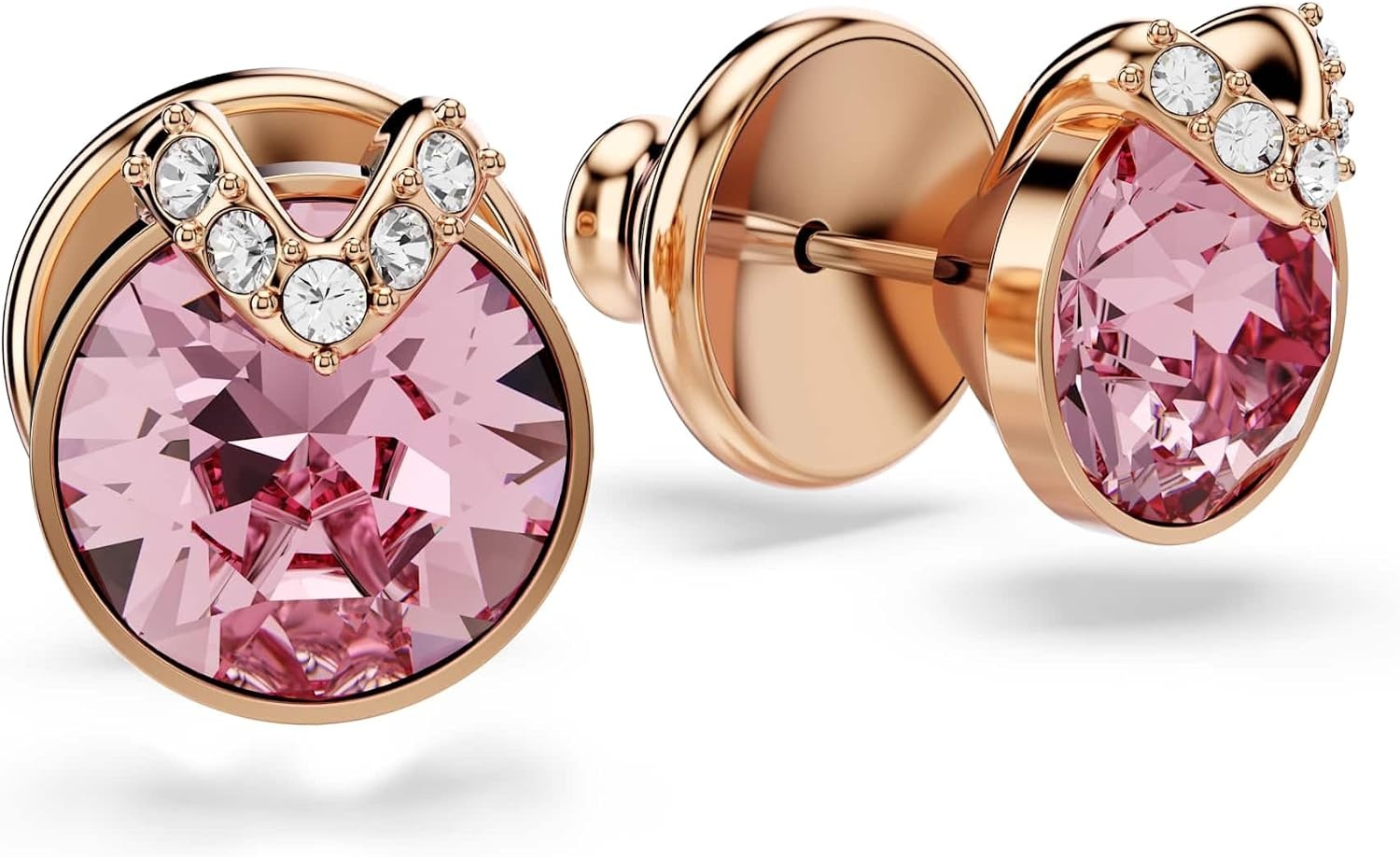 image:imageSwarovski Bella stud earrings Round cut Pav Pink Rose goldtone plated