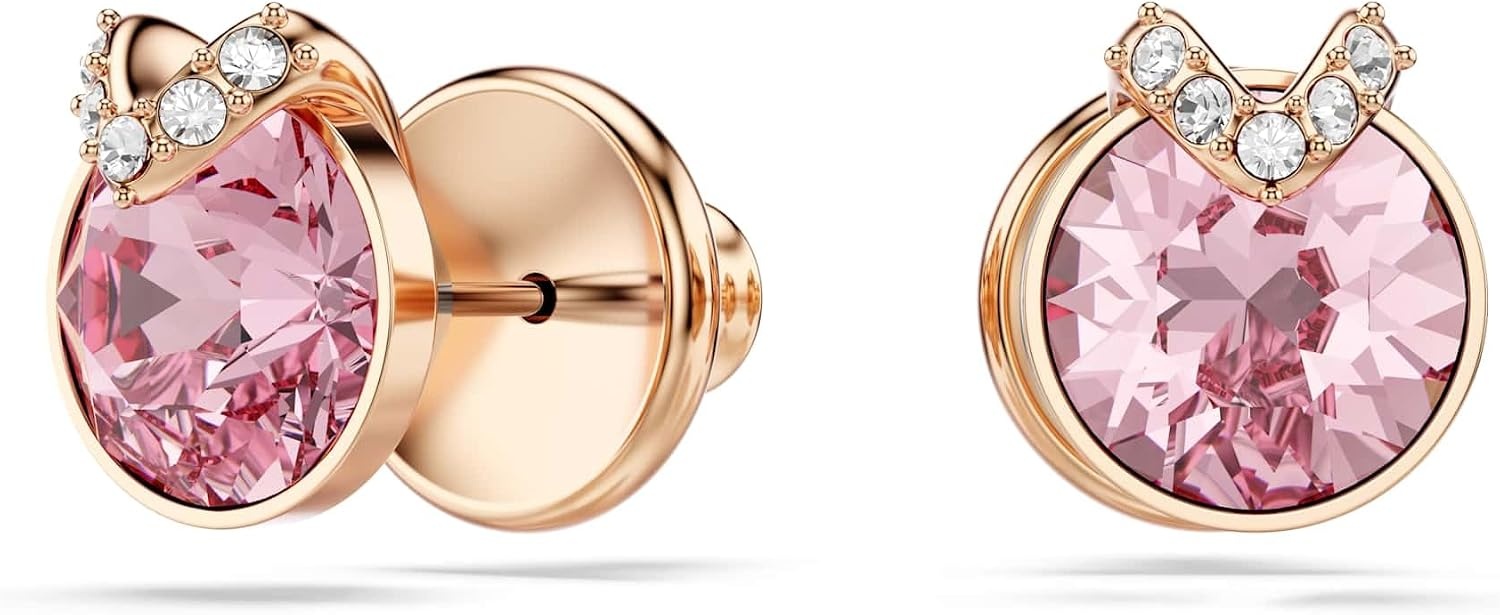 image:imageSwarovski Bella stud earrings Round cut Pav Pink Rose goldtone plated