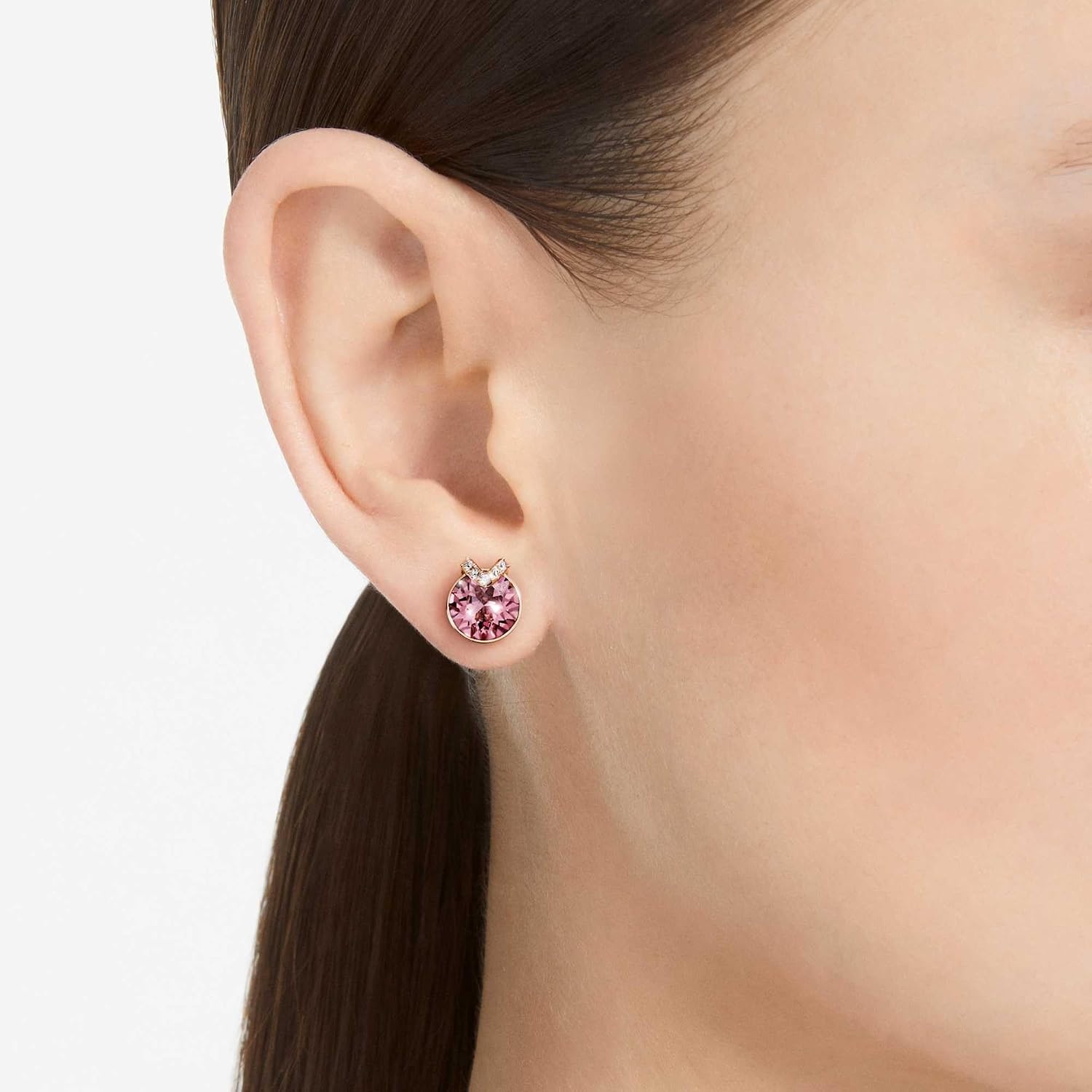 image:imageSwarovski Bella stud earrings Round cut Pav Pink Rose goldtone plated