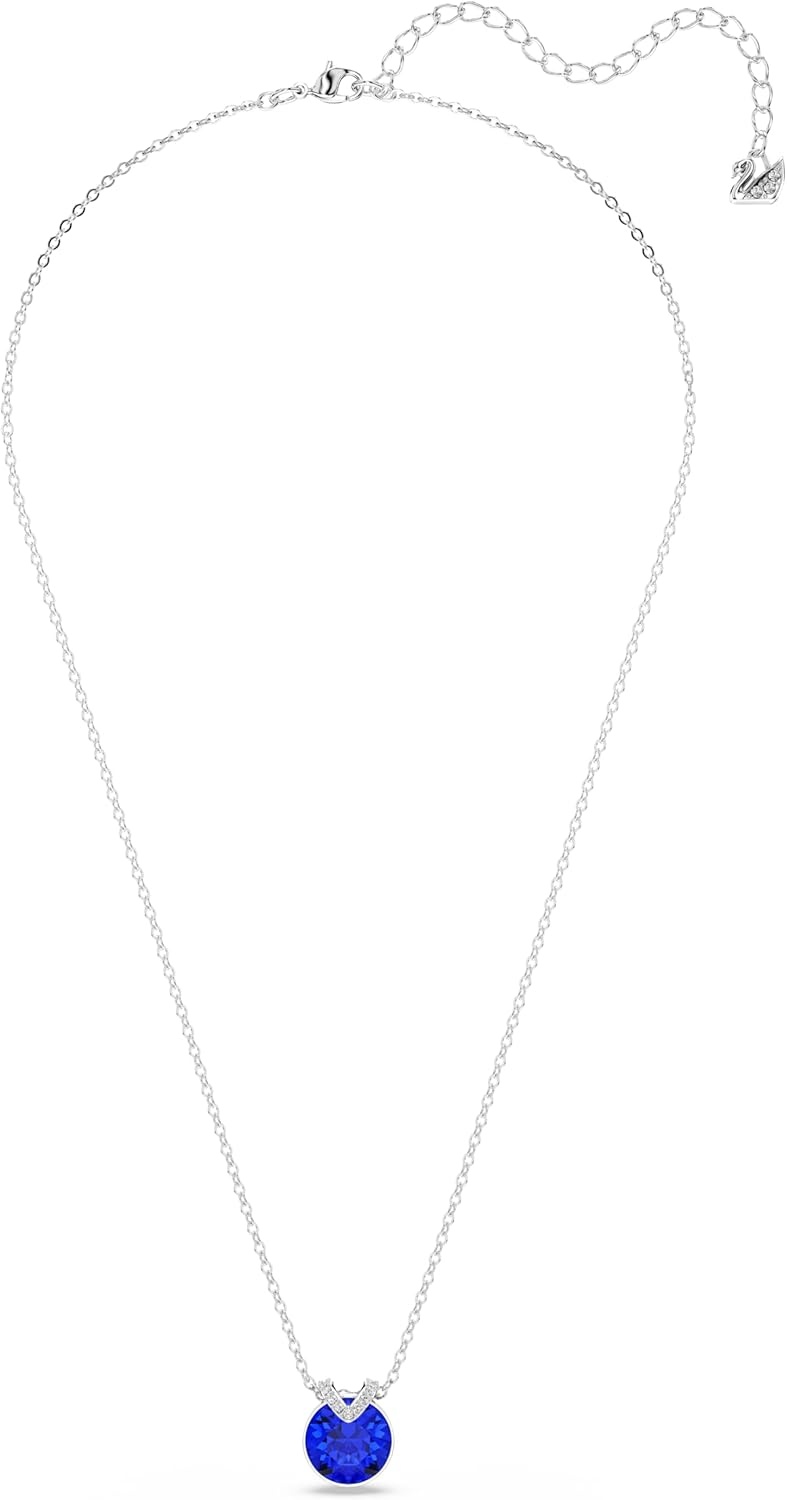 image:imageSwarovski Birthstone Pendant Necklace Collection SquareCut Stone and Crystals Rhodium FinishBlue Crystal