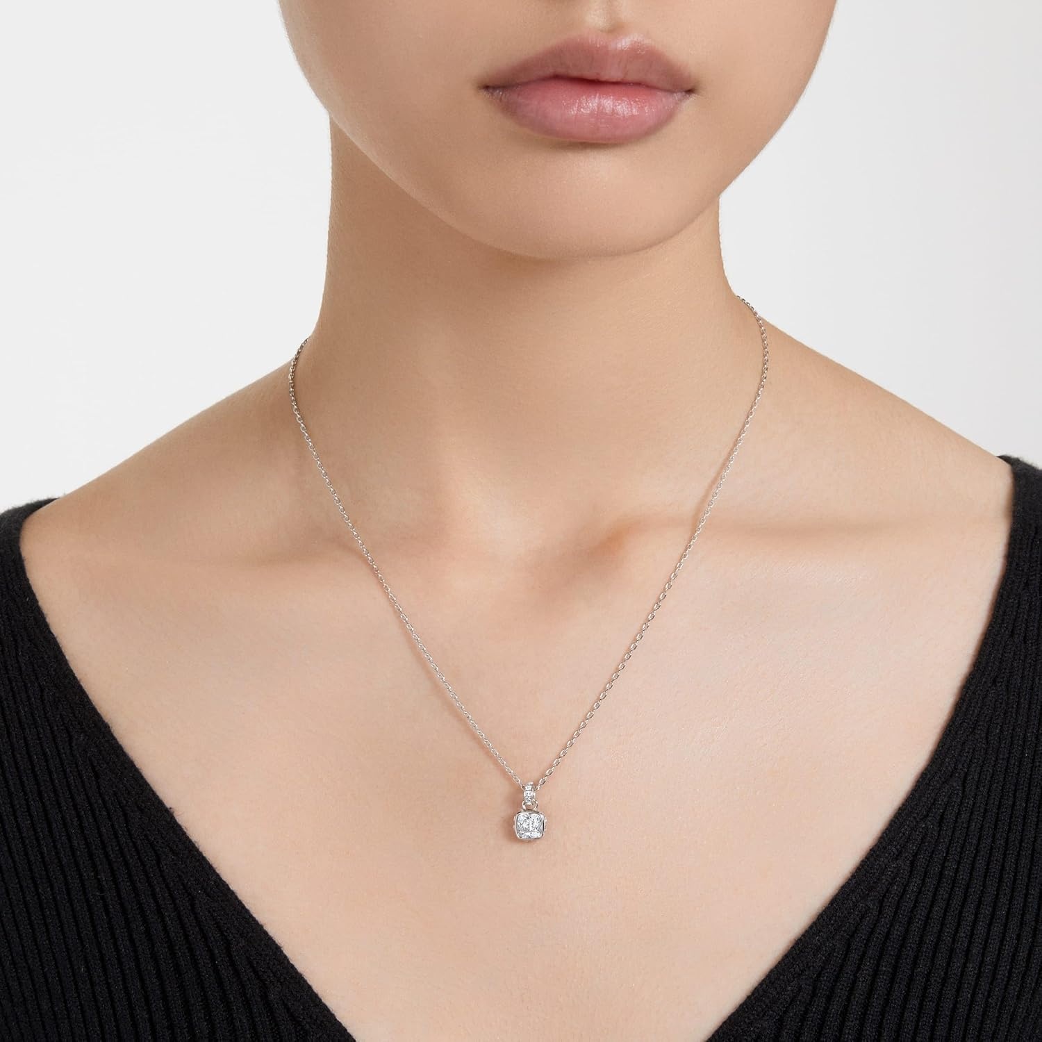 image:imageSwarovski Birthstone Stud Earring Collection SquareCut Stone and Crystals Rhodium FinishApril Clear