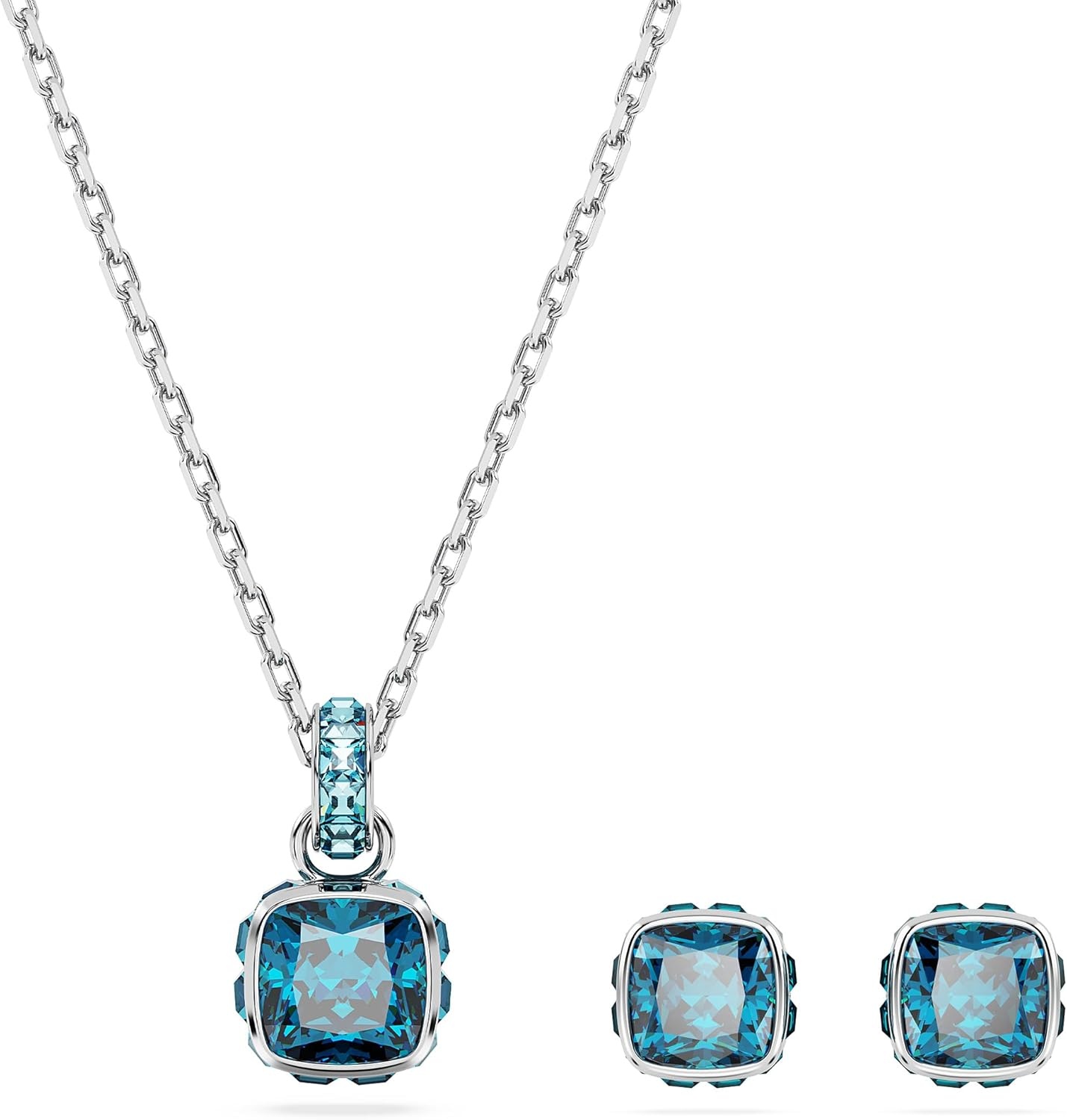 image:imageSwarovski Birthstone Stud Earring Collection SquareCut Stone and Crystals Rhodium FinishDecember Blue