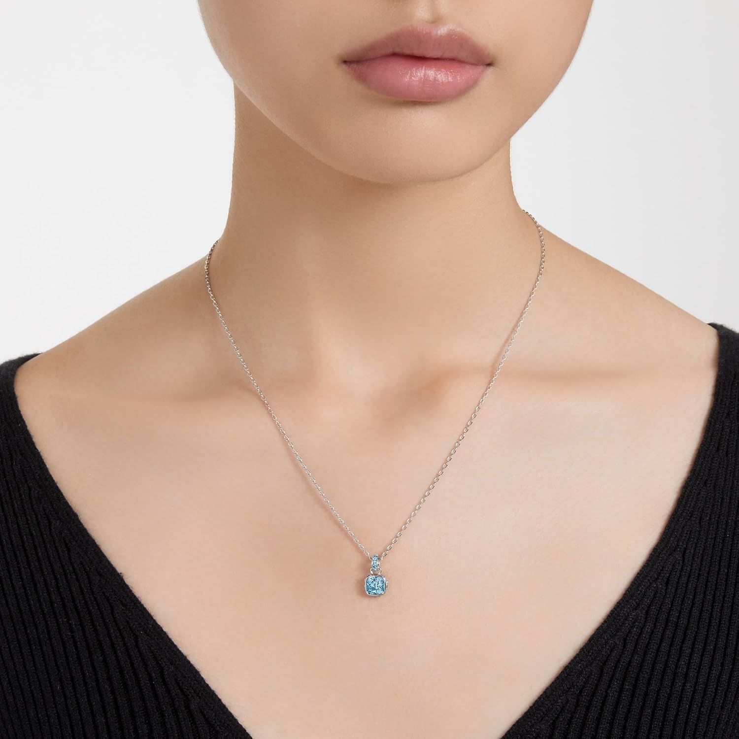 image:imageSwarovski Birthstone Stud Earring Collection SquareCut Stone and Crystals Rhodium FinishDecember Blue