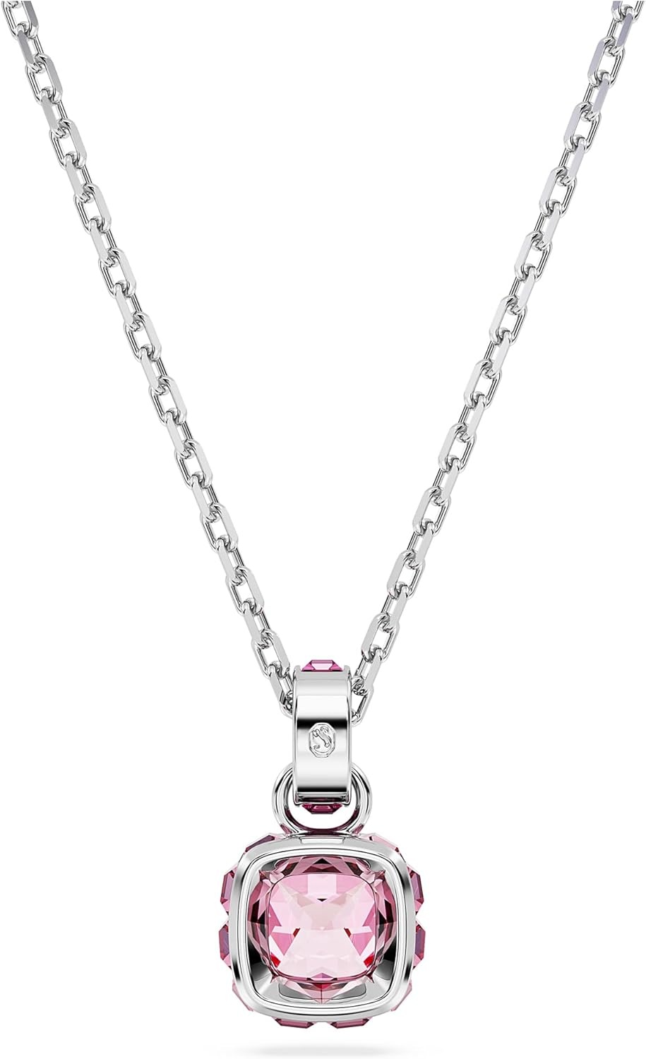 image:imageSwarovski Birthstone Stud Earring Collection SquareCut Stone and Crystals Rhodium FinishOctober Pink