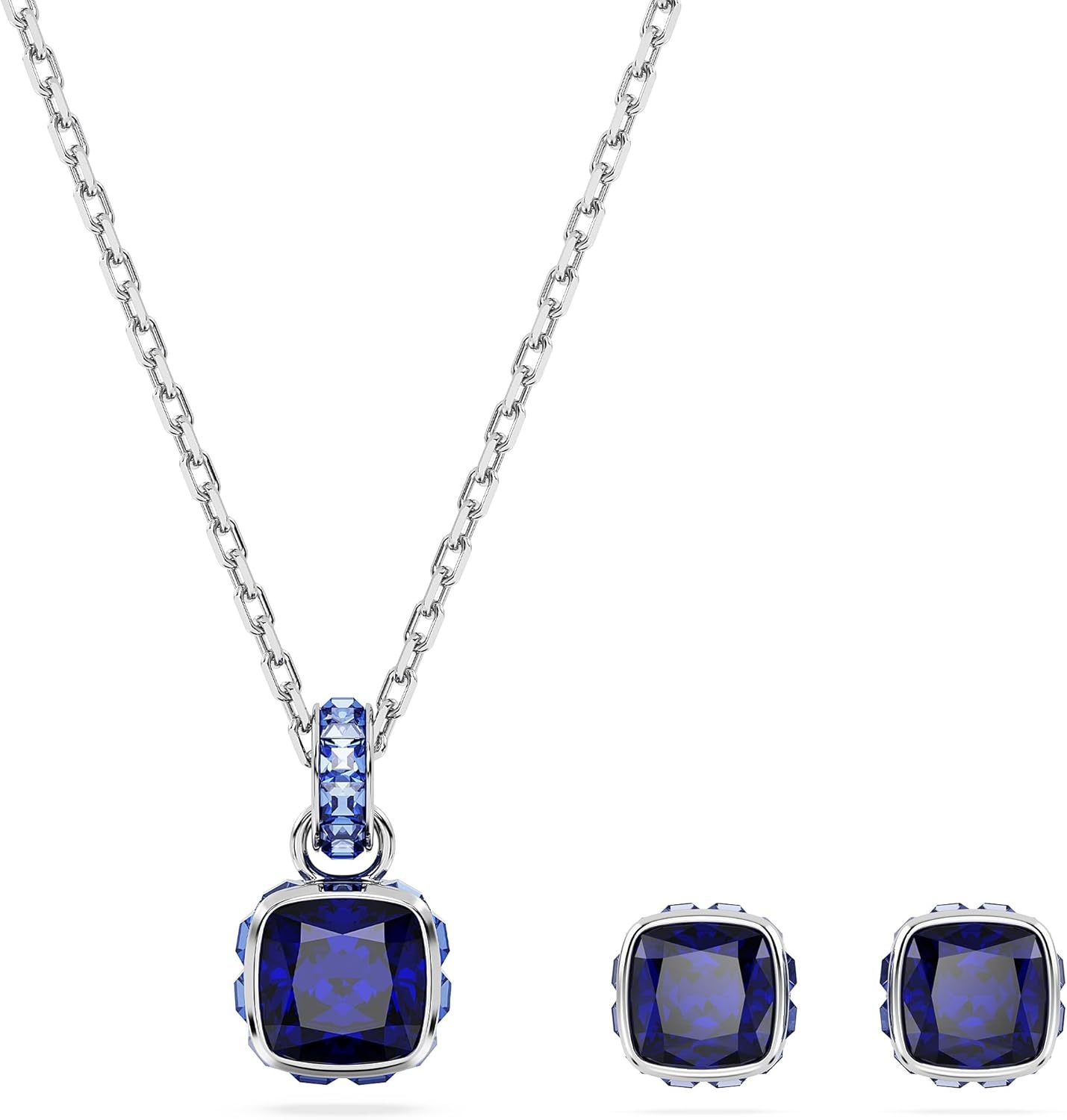 image:imageSwarovski Birthstone Stud Earring Collection SquareCut Stone and Crystals Rhodium FinishSeptember Blue