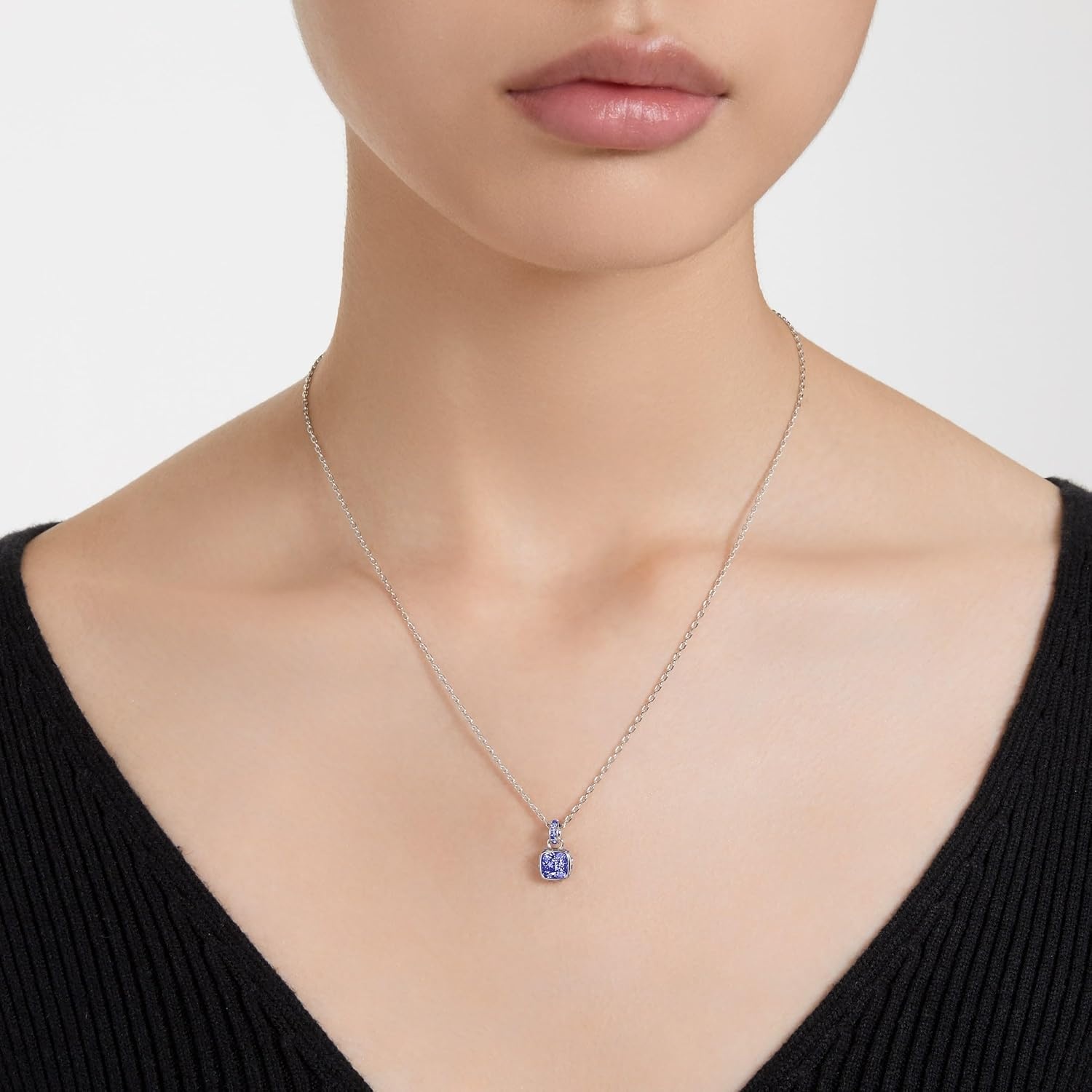 image:imageSwarovski Birthstone Stud Earring Collection SquareCut Stone and Crystals Rhodium FinishSeptember Blue
