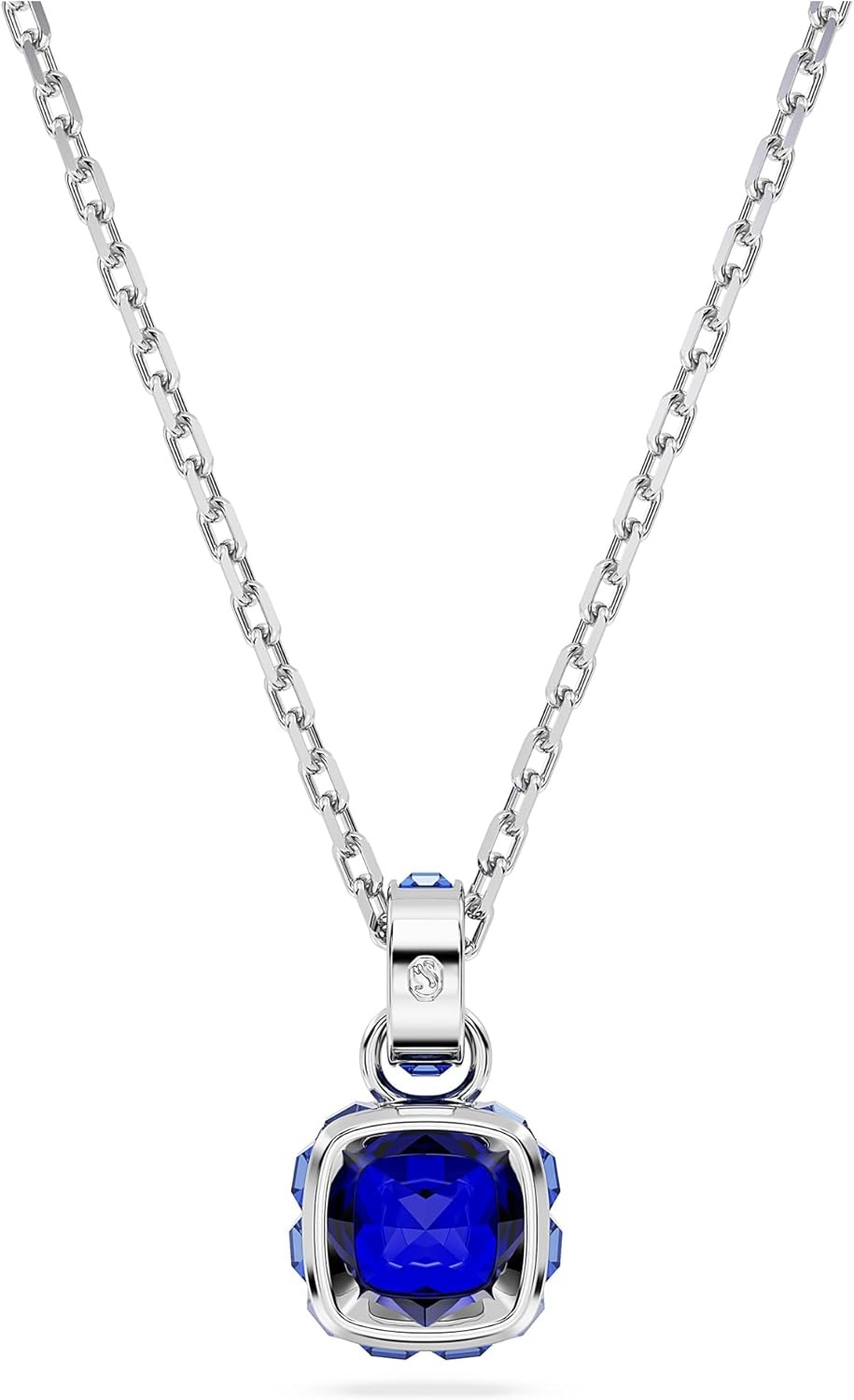 image:imageSwarovski Birthstone Stud Earring Collection SquareCut Stone and Crystals Rhodium FinishSeptember Blue