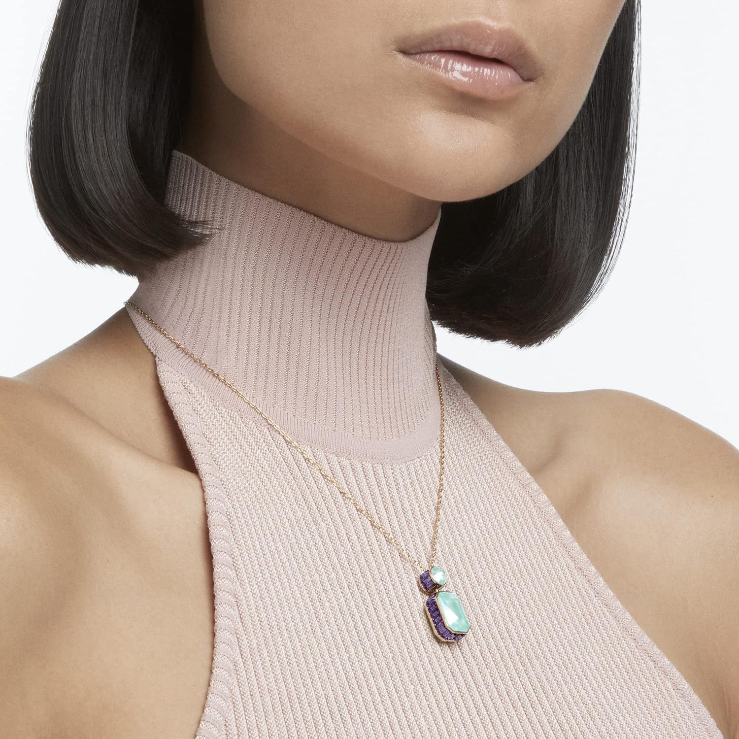image:imageSwarovski Chroma Crystal Pendant Necklace Collection Gold Tone Finish SettingNecklace Purple Green and Blue Crystal