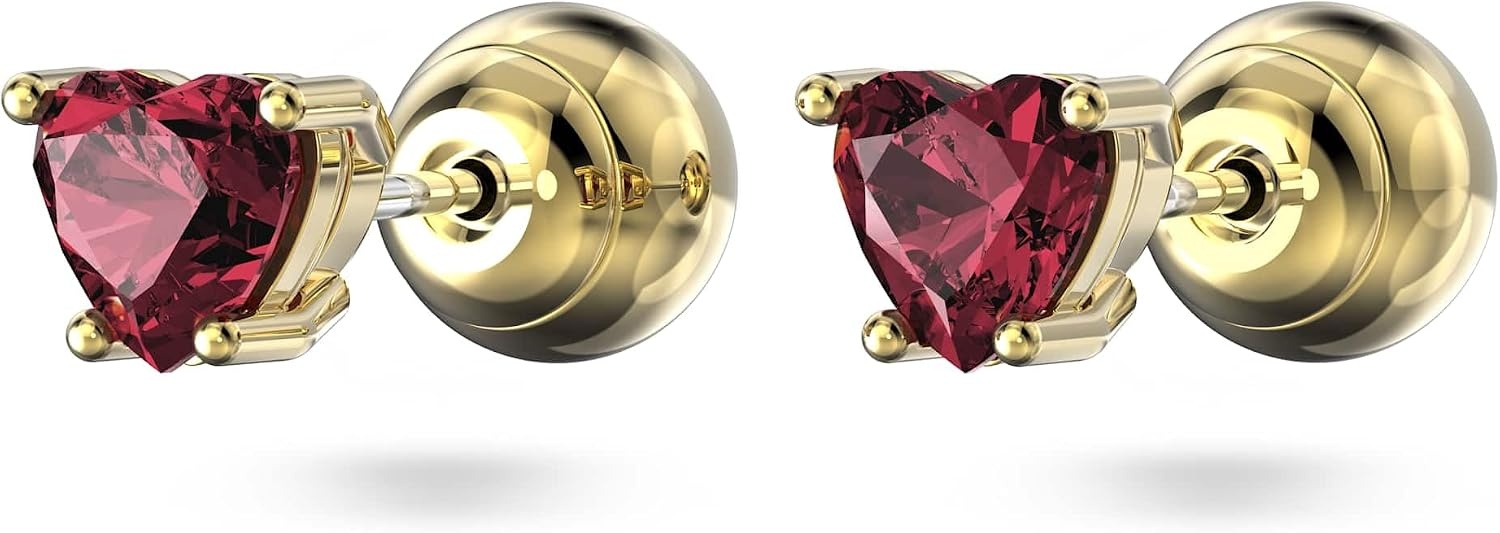 image:imageSwarovski Chroma Drop Crystal Earrings Gold Tone Finish Rhodium Finish Latch Back ClosureRed Crystal Heart Shaped