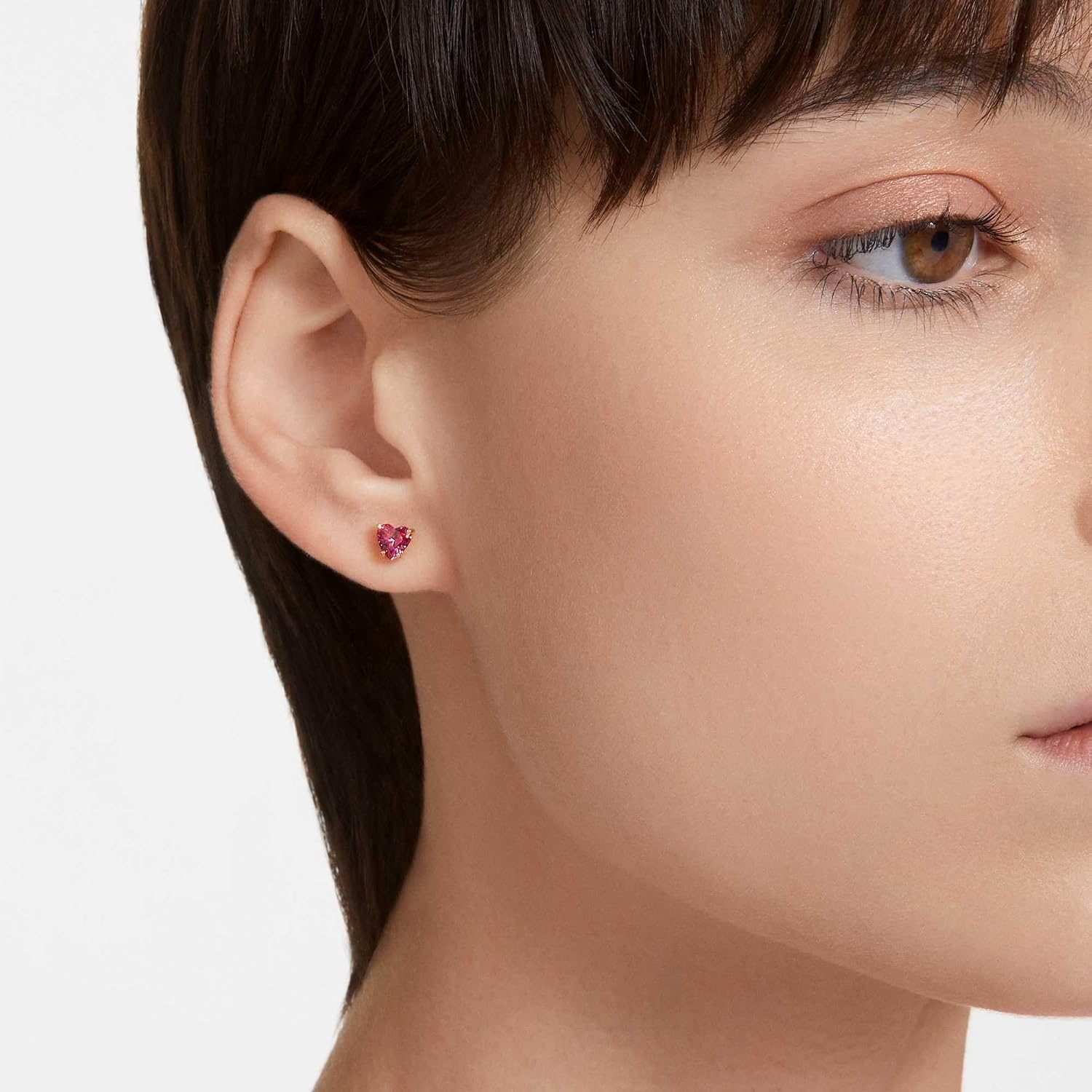 image:imageSwarovski Chroma Drop Crystal Earrings Gold Tone Finish Rhodium Finish Latch Back ClosureRed Crystal Heart Shaped