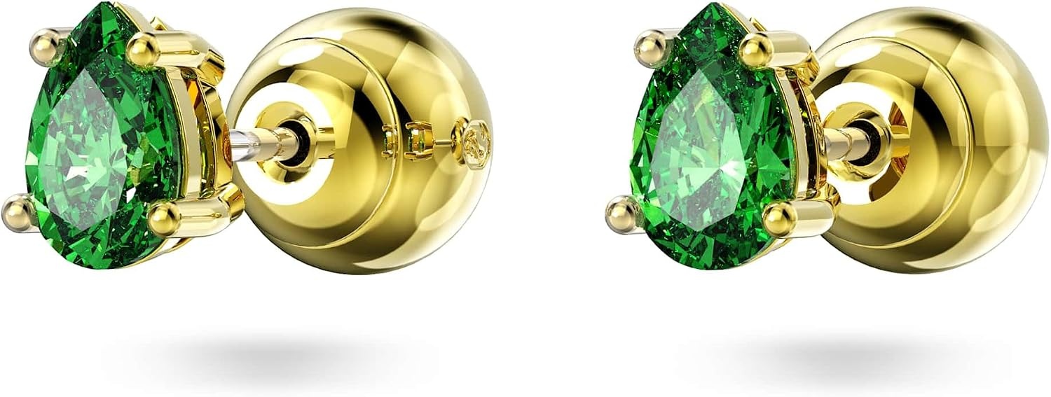image:imageSwarovski Chroma Drop Crystal Earrings Gold Tone Finish Rhodium Finish Latch Back ClosureRed Crystal Heart Shaped