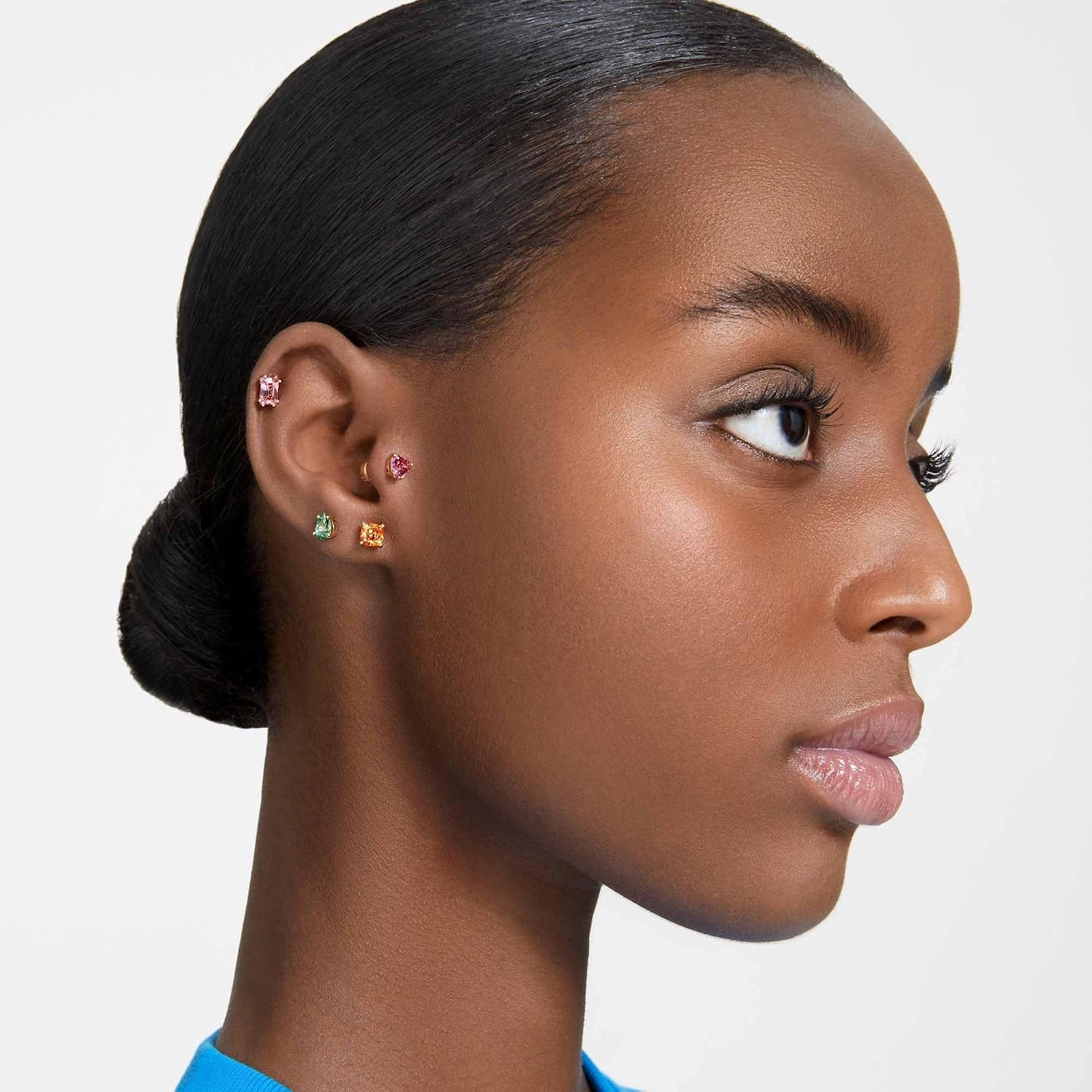 image:imageSwarovski Chroma Drop Crystal Earrings Gold Tone Finish Rhodium Finish Latch Back ClosureRed Crystal Heart Shaped