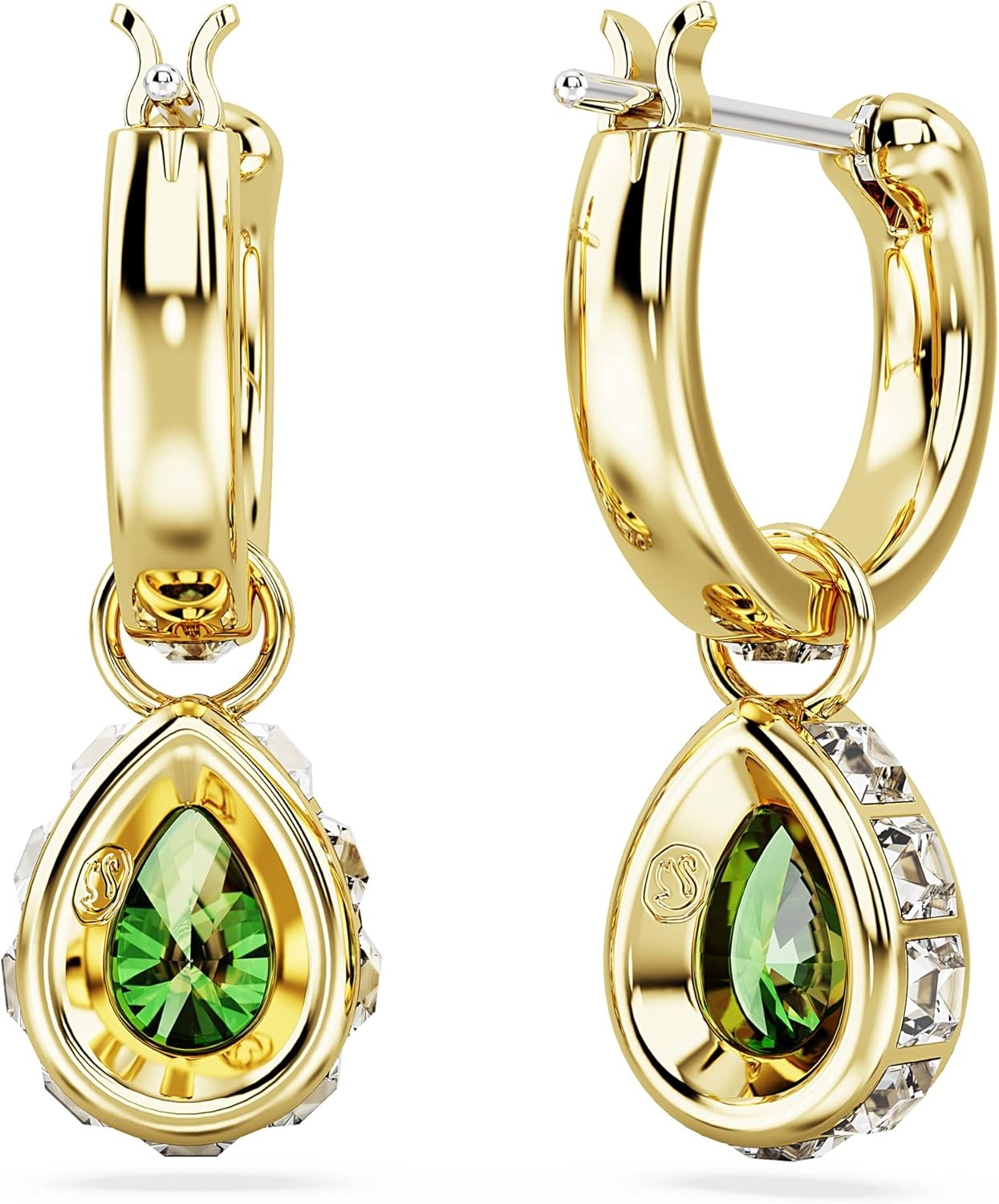 image:imageSwarovski Chroma Stud Earring Collection Rhodium and Gold Tone Finishes MultiColor CrystalsGreen Pear Cut