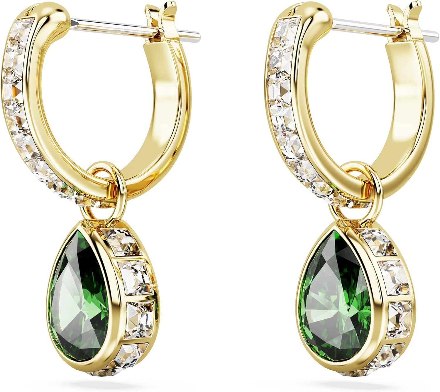 image:imageSwarovski Chroma Stud Earring Collection Rhodium and Gold Tone Finishes MultiColor CrystalsGreen Pear Cut
