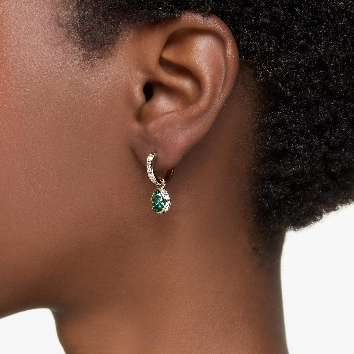 image:imageSwarovski Chroma Stud Earring Collection Rhodium and Gold Tone Finishes MultiColor CrystalsGreen Pear Cut