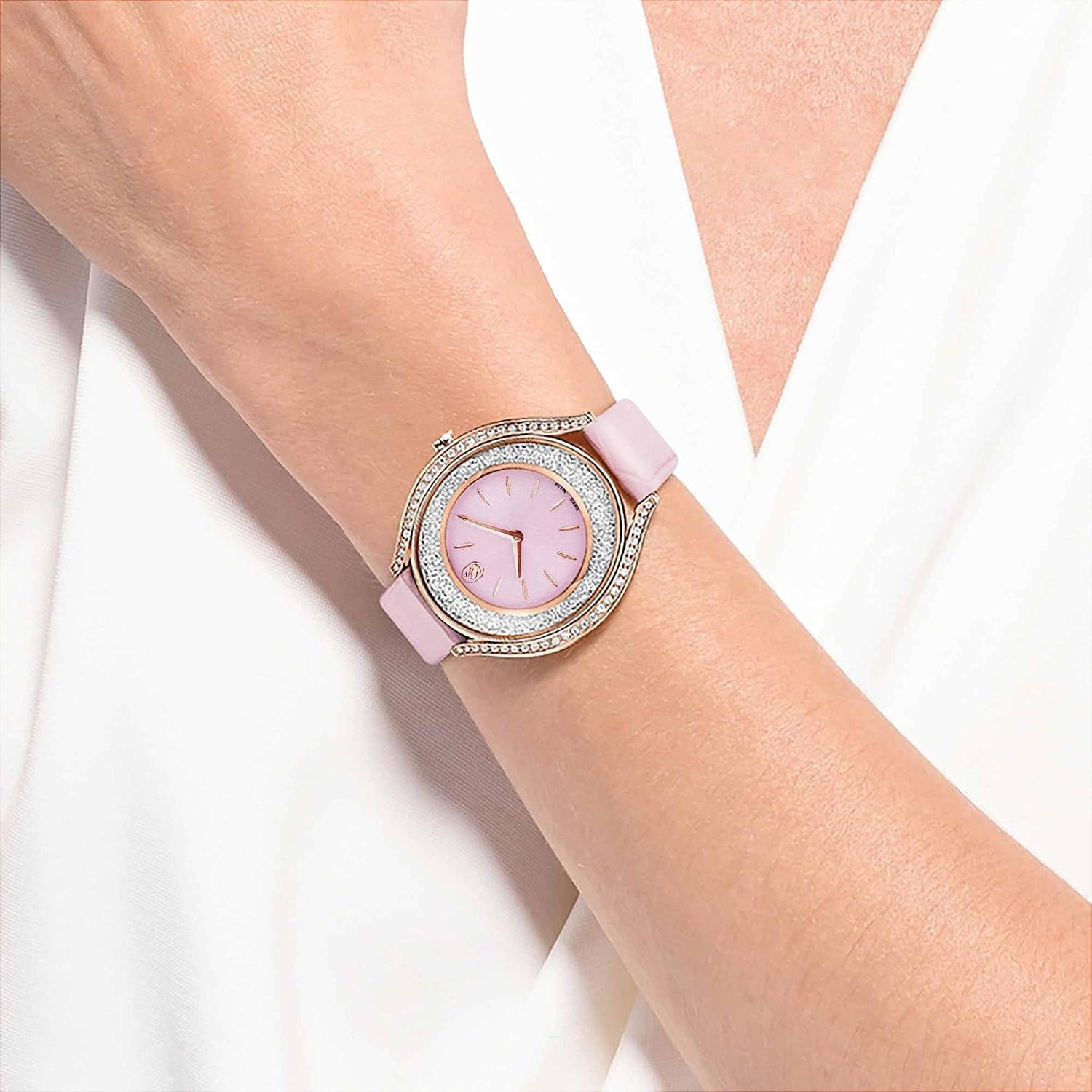 image:imageSwarovski Crystalline Aura Watch Swiss Made Leather Strap Pink Rose GoldTone Finish