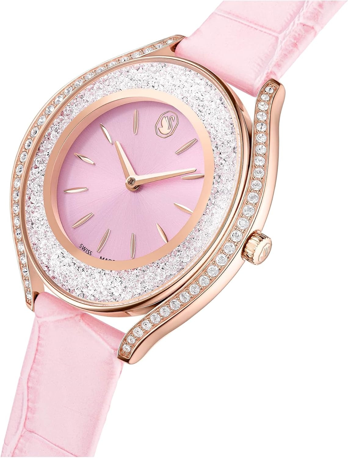 image:imageSwarovski Crystalline Aura Watch Swiss Made Leather Strap Pink Rose GoldTone Finish