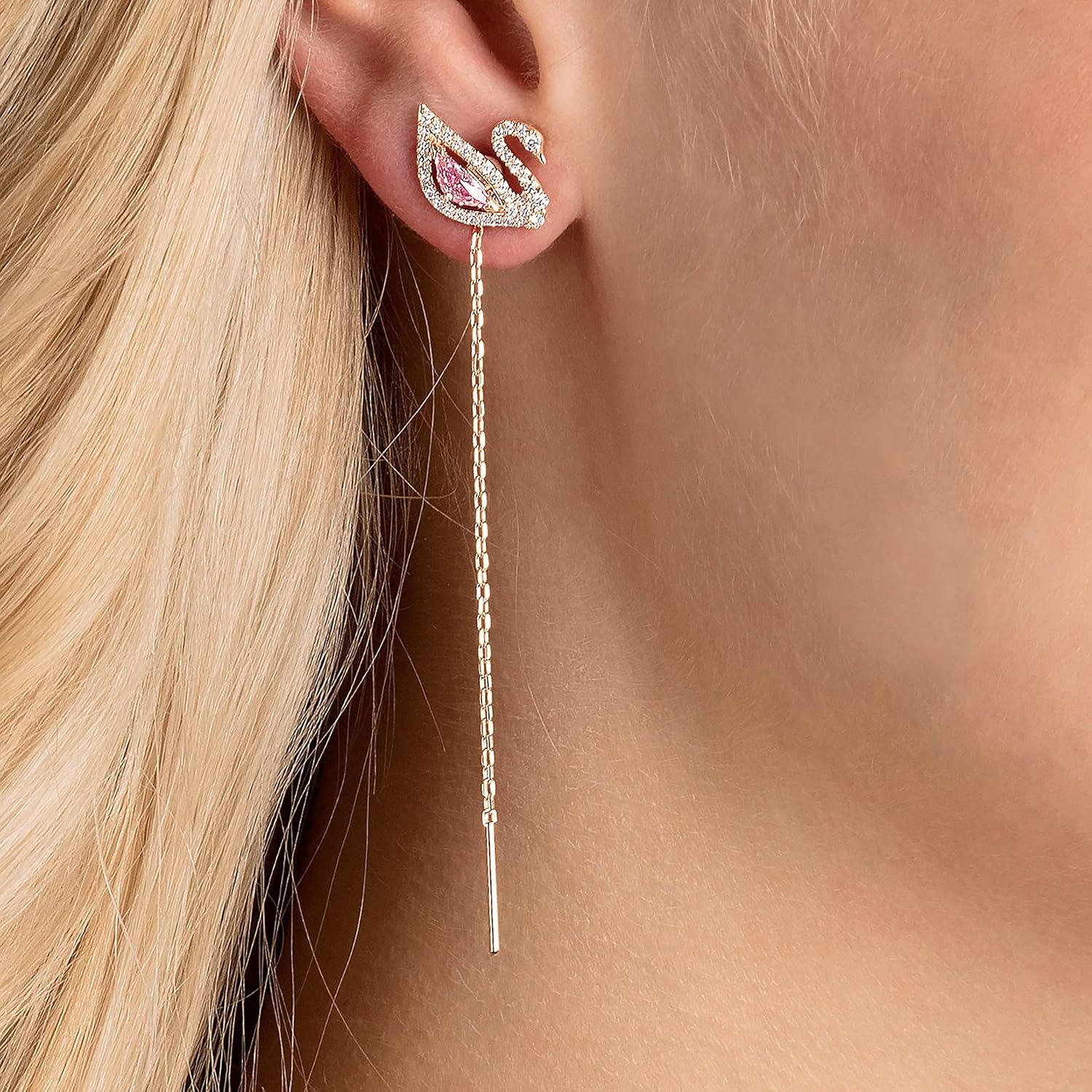 image:imageSwarovski Dazzling Swan Jewelry Collection Blue Crystals Pink Crystals Clear CrystalsPierced Earrings Rose Gold Tone