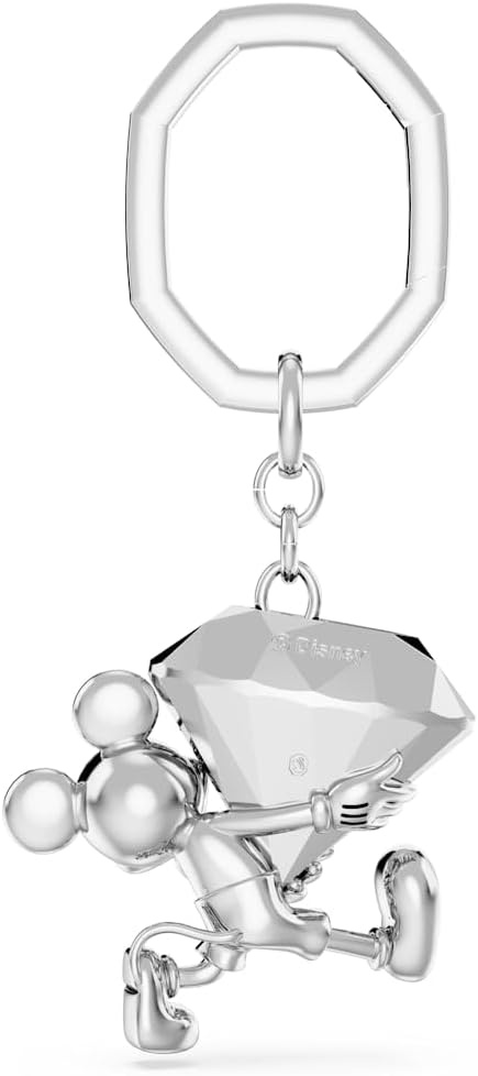 image:imageSwarovski Disney100 Keyring Mickey Mouse Motif with Large Faceted Crystal in a Rhodium Finished Setting Part of the Disney100 Collection