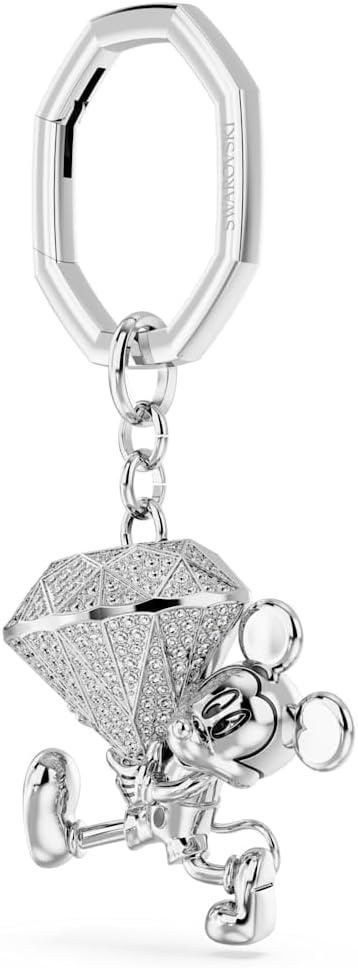 image:imageSwarovski Disney100 Keyring Mickey Mouse Motif with Large Faceted Crystal in a Rhodium Finished Setting Part of the Disney100 Collection