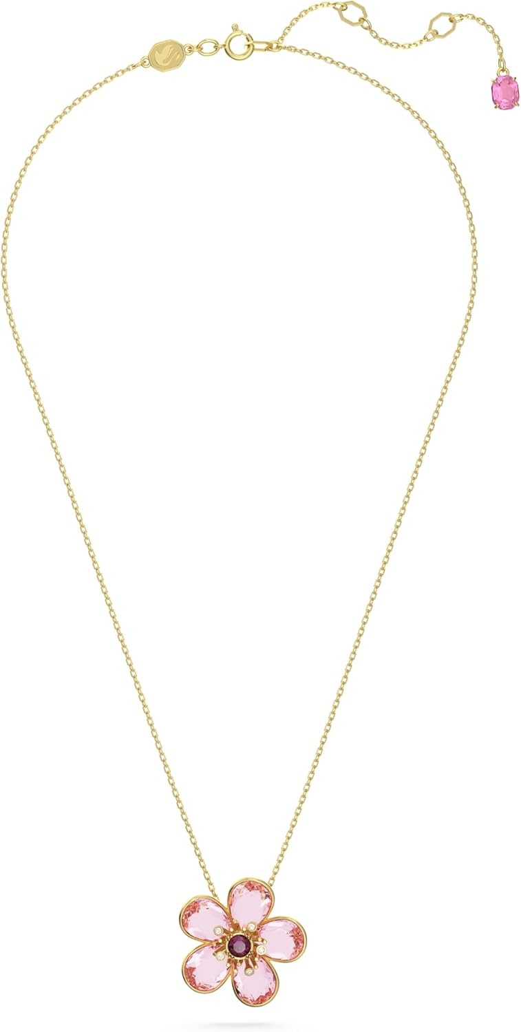 image:imageSwarovski Florere Necklace and Earrings Collection Pink Crystals Yellow Crystals Gold Tone Metal FinishPink Flower Pendant Necklace