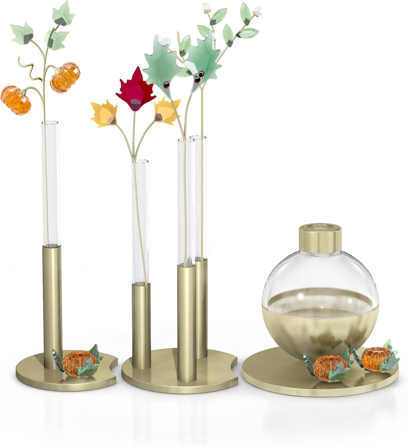 image:imageSwarovski Garden Tales Decorative Vase Glass Vase with Gold Tone Finish Base Small Vase for Single Flowers Part of The Swarovski Garden Tales CollectionGreen