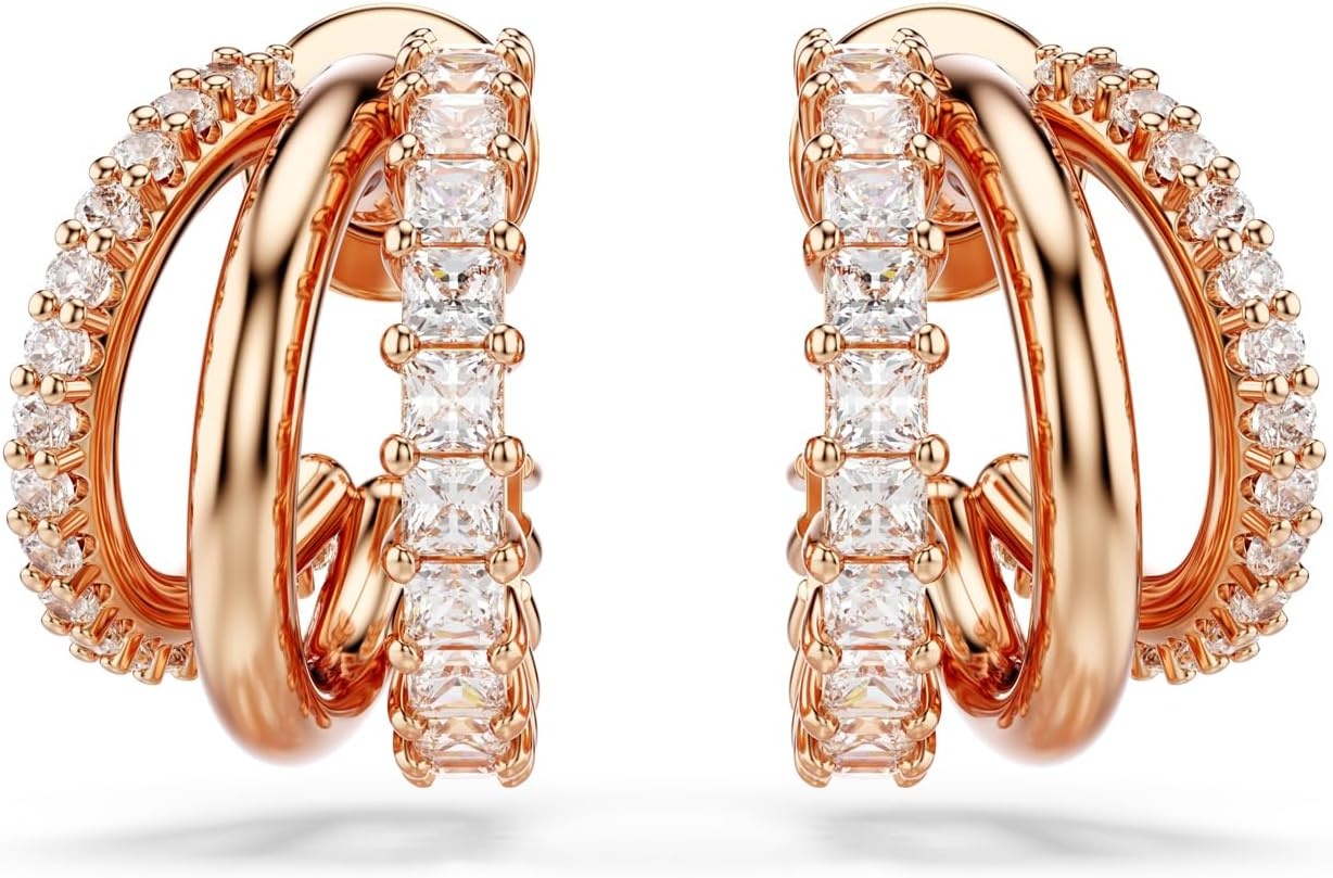 image:imageSwarovski Hyperbola Hoop Earrings Mixed Cuts Mini Clear Rose GoldTone Finished