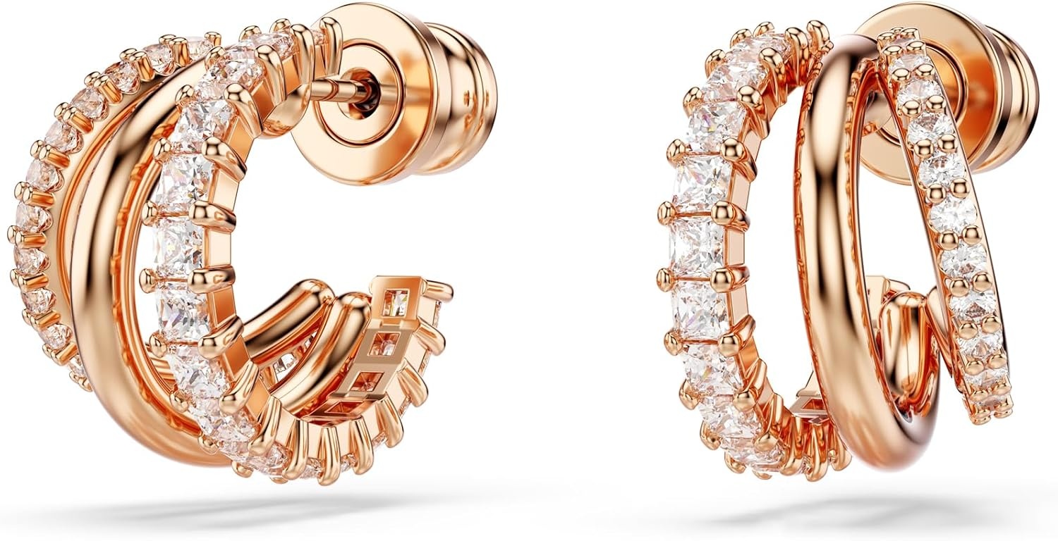 image:imageSwarovski Hyperbola Hoop Earrings Mixed Cuts Mini Clear Rose GoldTone Finished