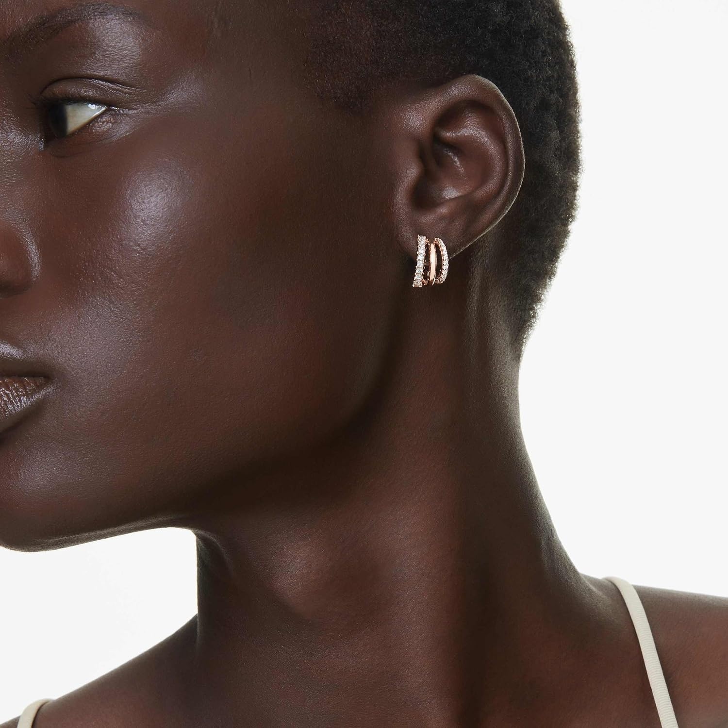 image:imageSwarovski Hyperbola Hoop Earrings Mixed Cuts Mini Clear Rose GoldTone Finished