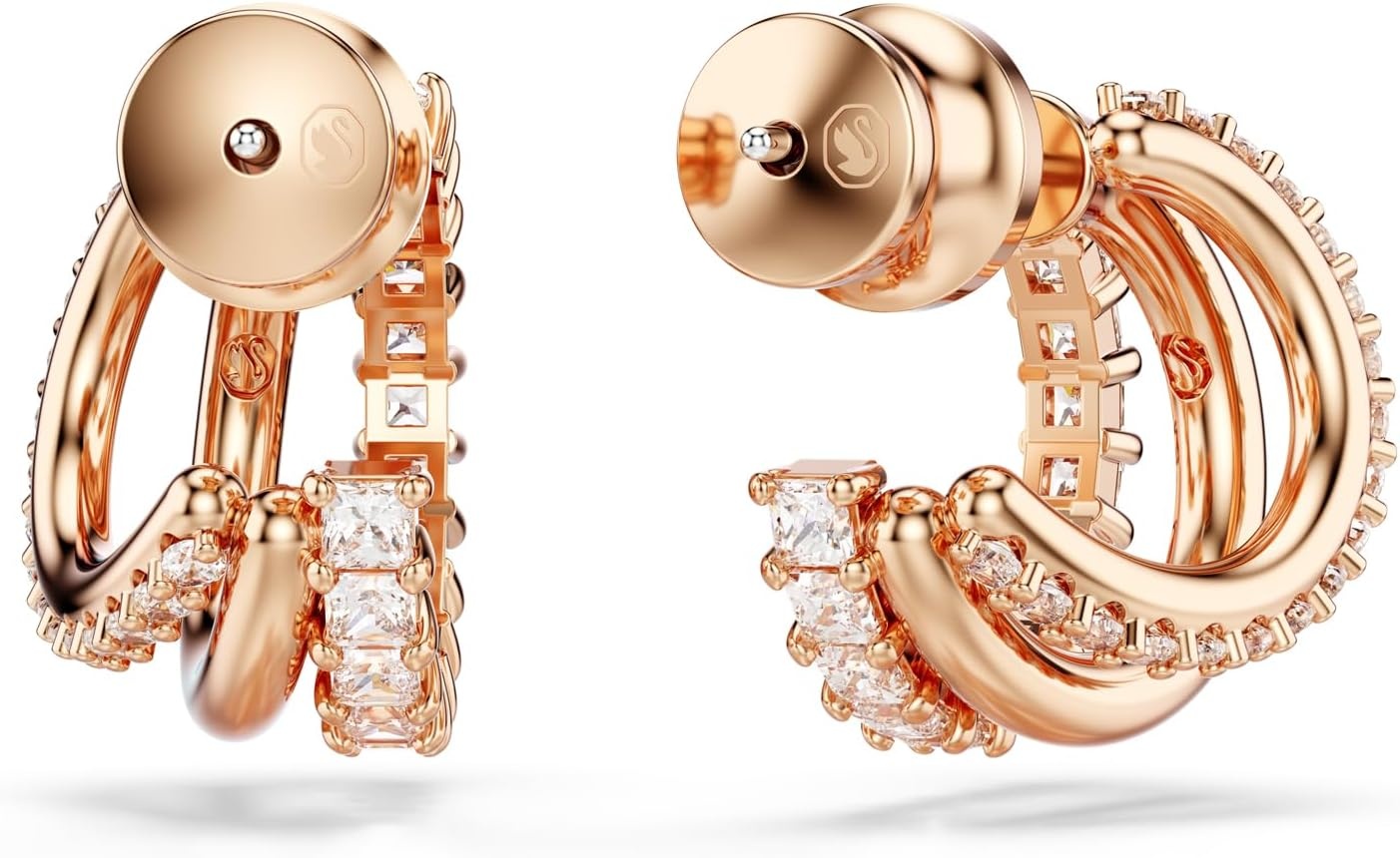 image:imageSwarovski Hyperbola Hoop Earrings Mixed Cuts Mini Clear Rose GoldTone Finished