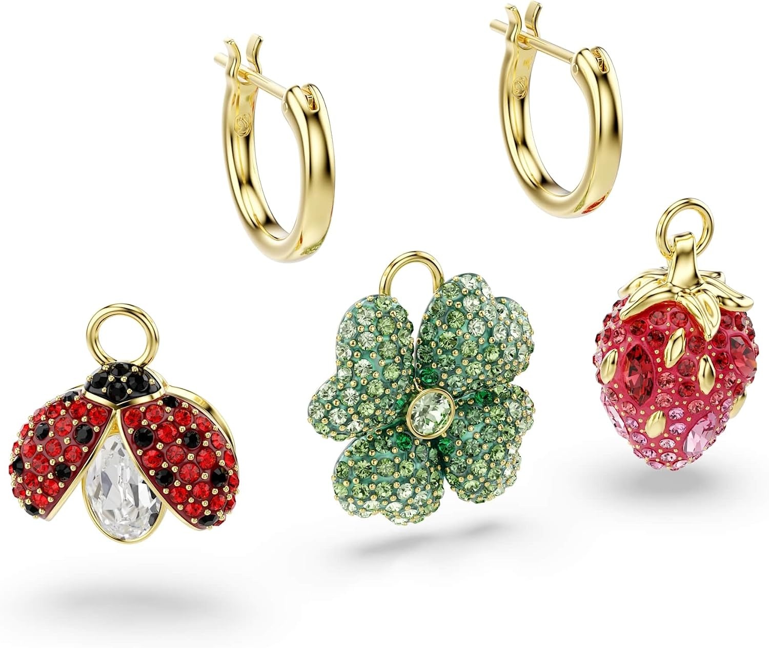 image:imageSwarovski Idyllia drop earrings Set 3 Ladybug Clover Strawberry Multicolored Goldtone plated