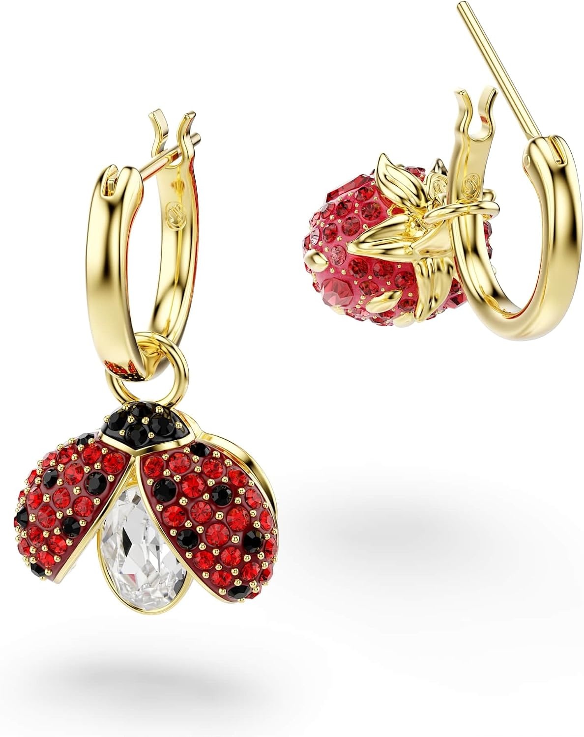 image:imageSwarovski Idyllia drop earrings Set 3 Ladybug Clover Strawberry Multicolored Goldtone plated