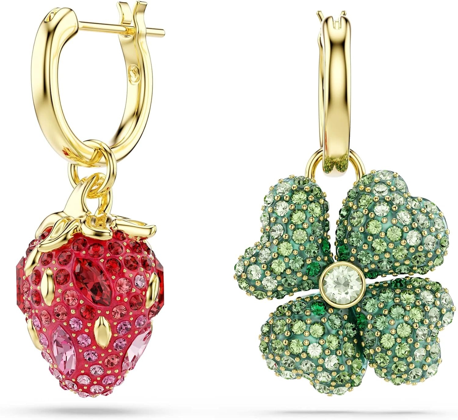 image:imageSwarovski Idyllia drop earrings Set 3 Ladybug Clover Strawberry Multicolored Goldtone plated