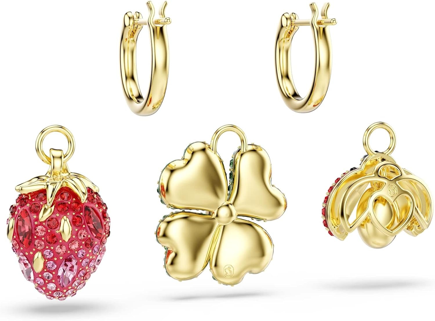 image:imageSwarovski Idyllia drop earrings Set 3 Ladybug Clover Strawberry Multicolored Goldtone plated
