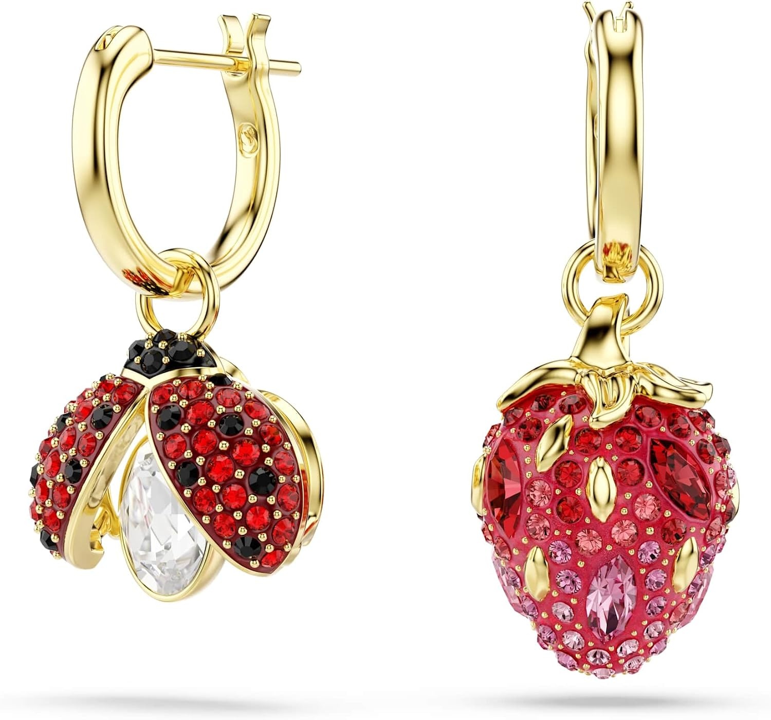 image:imageSwarovski Idyllia drop earrings Set 3 Ladybug Clover Strawberry Multicolored Goldtone plated