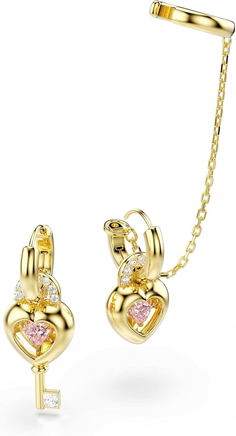 image:imageSwarovski Idyllia drop earrings with ear cuff Mixed cuts Heart with key Pink Goldtone plated
