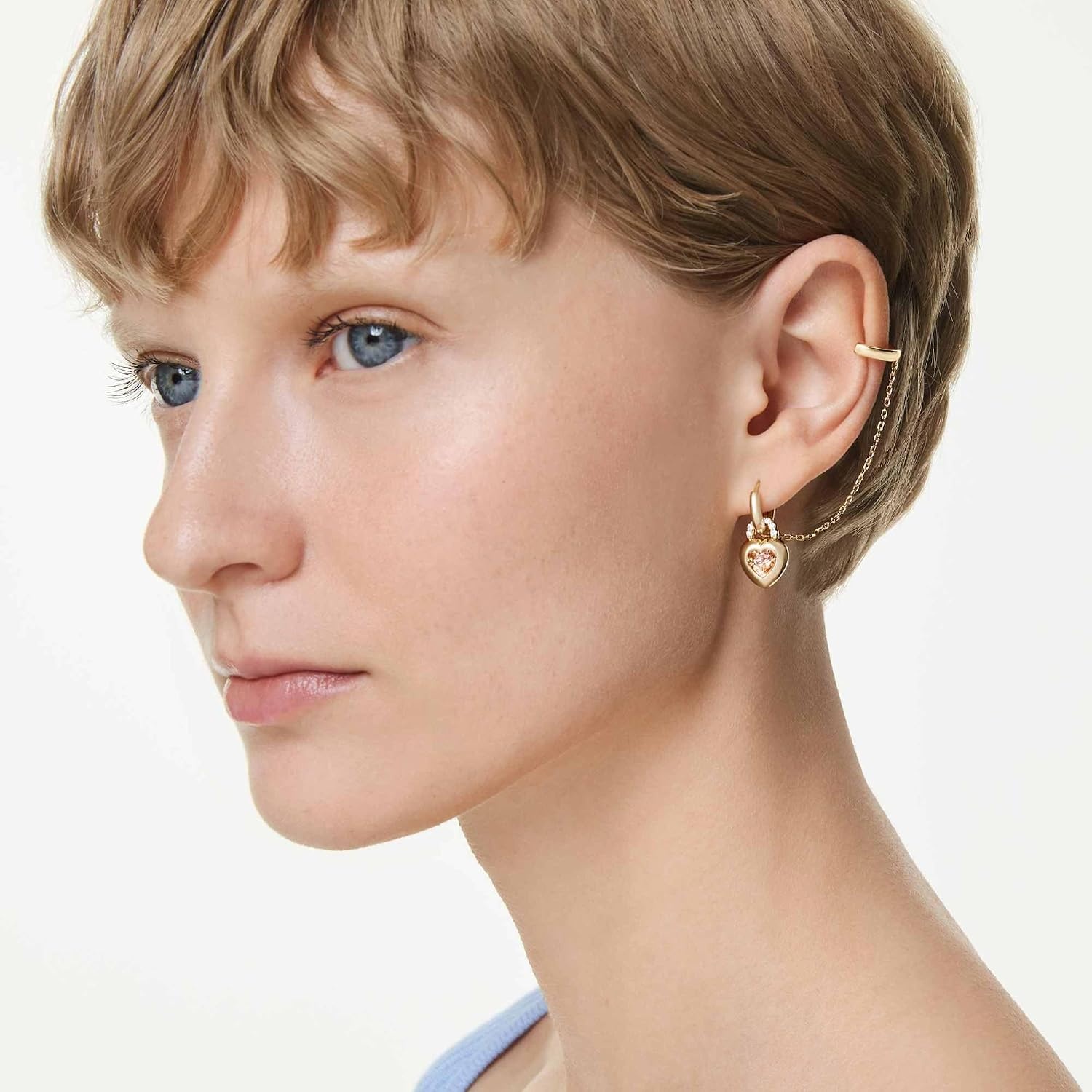 image:imageSwarovski Idyllia drop earrings with ear cuff Mixed cuts Heart with key Pink Goldtone plated