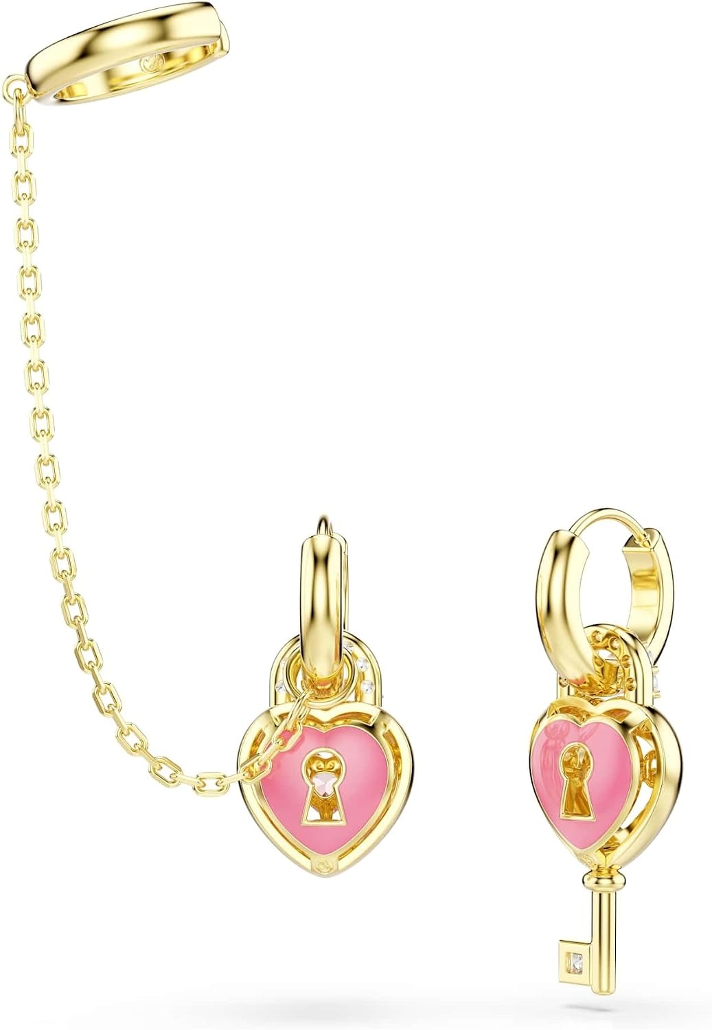 image:imageSwarovski Idyllia drop earrings with ear cuff Mixed cuts Heart with key Pink Goldtone plated