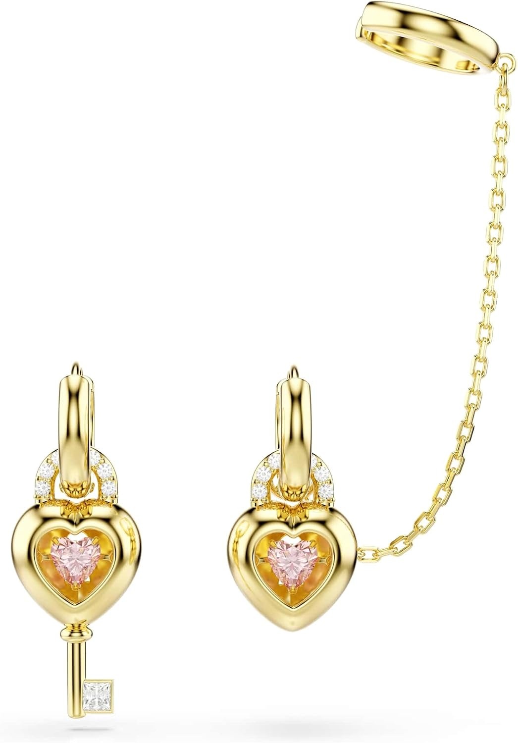 image:imageSwarovski Idyllia drop earrings with ear cuff Mixed cuts Heart with key Pink Goldtone plated