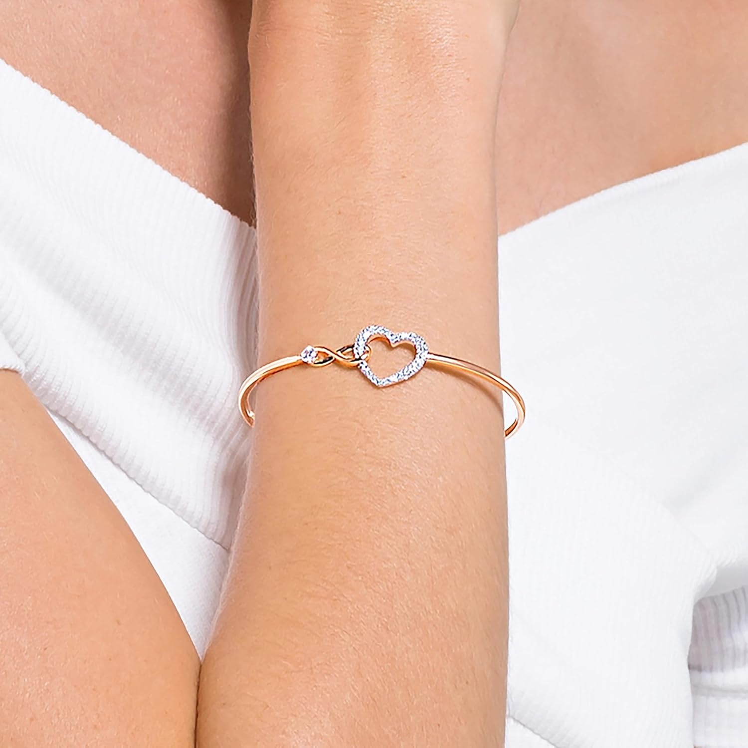 image:imageSwarovski Infinity Heart Jewelry Collection Necklaces and Bracelets Rose Gold amp Rhodium Tone Finish Clear CrystalsBangle Bracelet