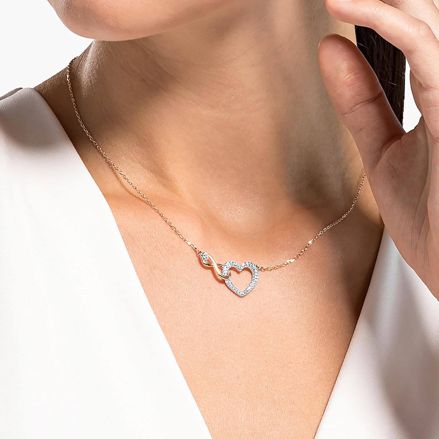 image:imageSwarovski Infinity Heart Jewelry Collection Necklaces and Bracelets Rose Gold amp Rhodium Tone Finish Clear CrystalsPendant Necklace