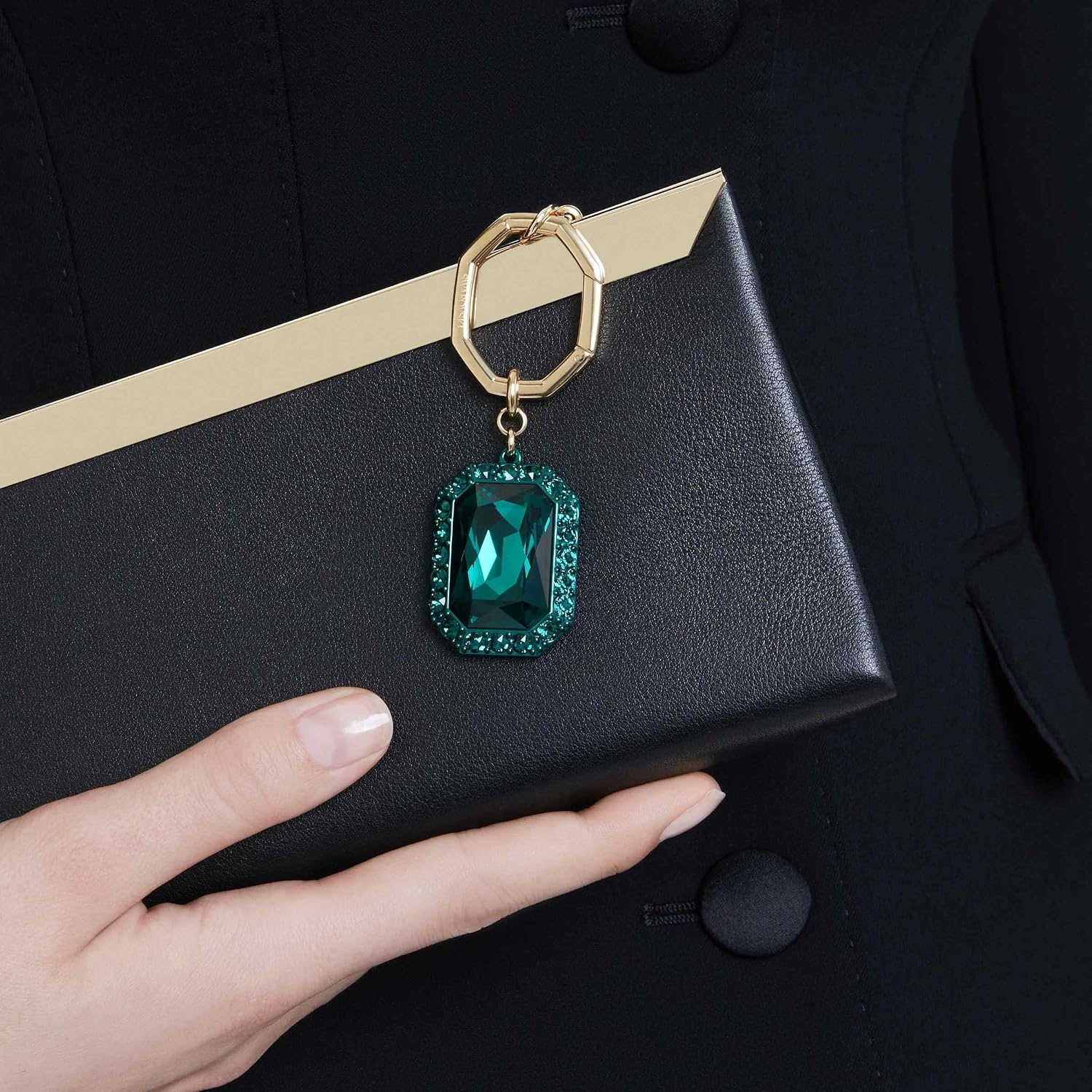 image:imageSwarovski Key Ring Octagon Cut Green Mixed Metal Finish Size 3 14 X 1 18 Inch