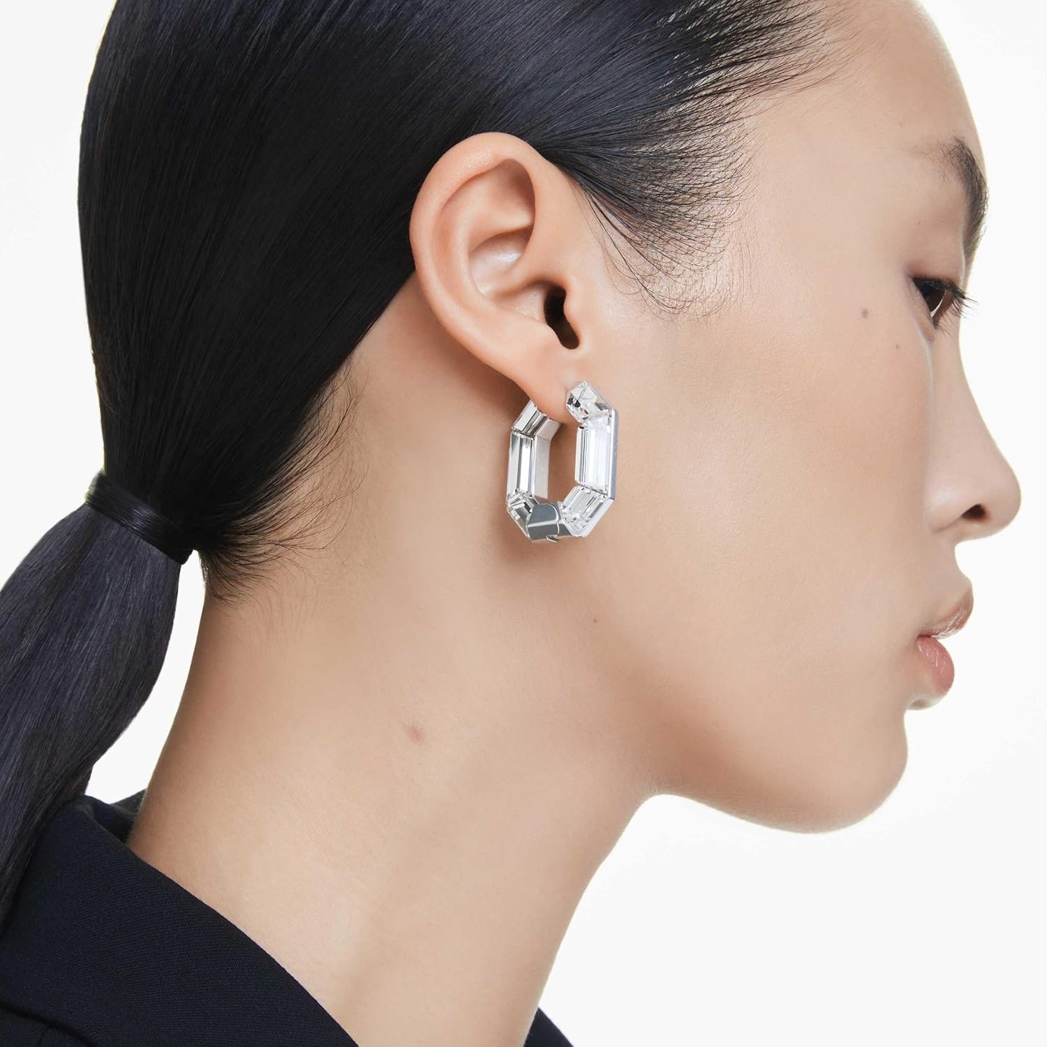 image:imageSwarovski Lucent Hoop Earrings Octagon Shape Small Clear