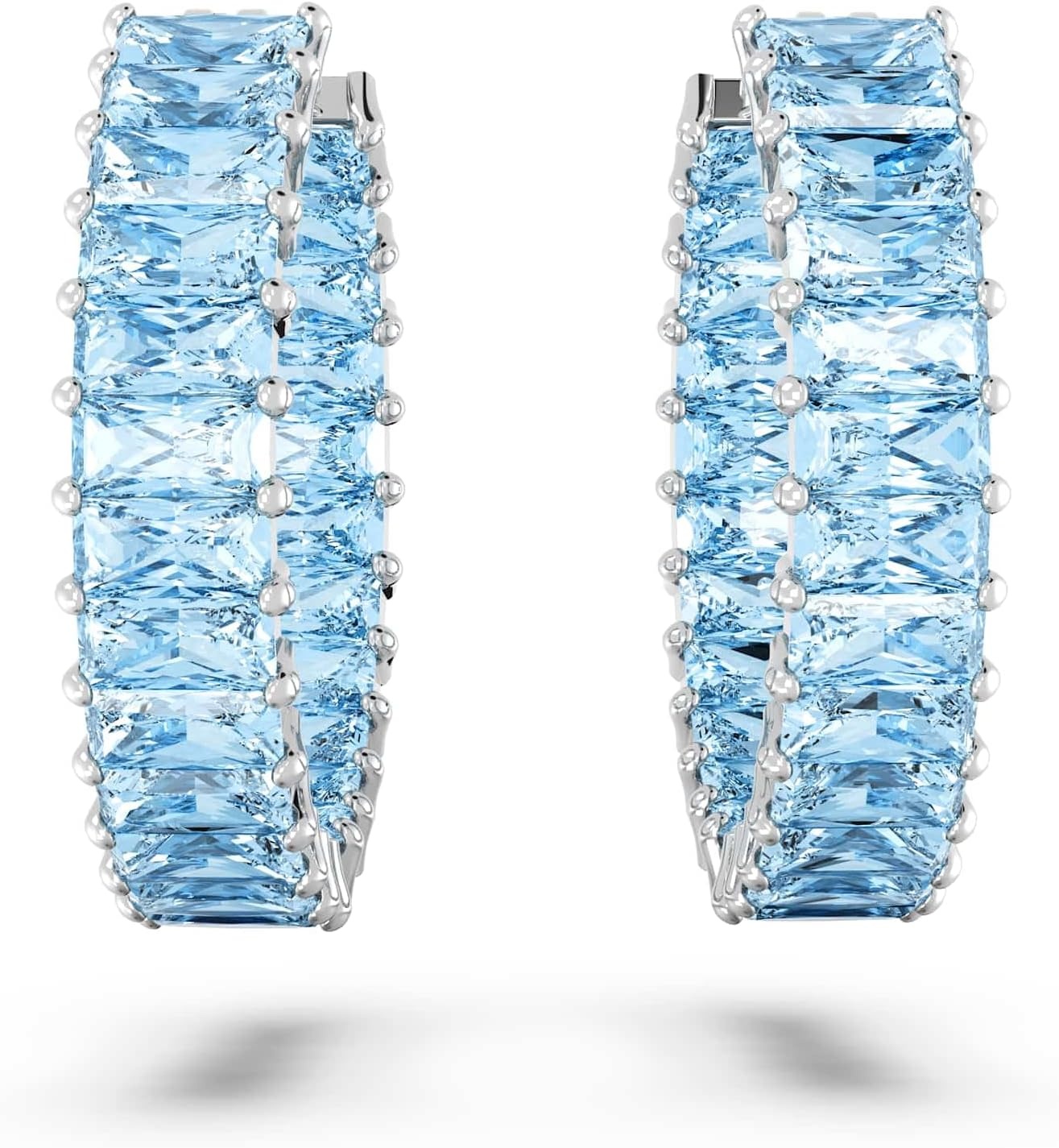 image:imageSwarovski Matrix Crystal Hoop Earrings Blue and Clear Crystals Rhodium FinishBlue Crystal