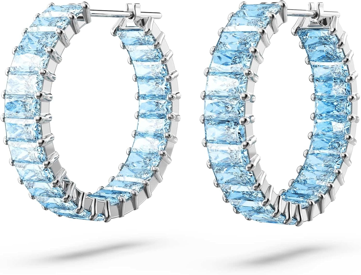 image:imageSwarovski Matrix Crystal Hoop Earrings Blue and Clear Crystals Rhodium FinishBlue Crystal