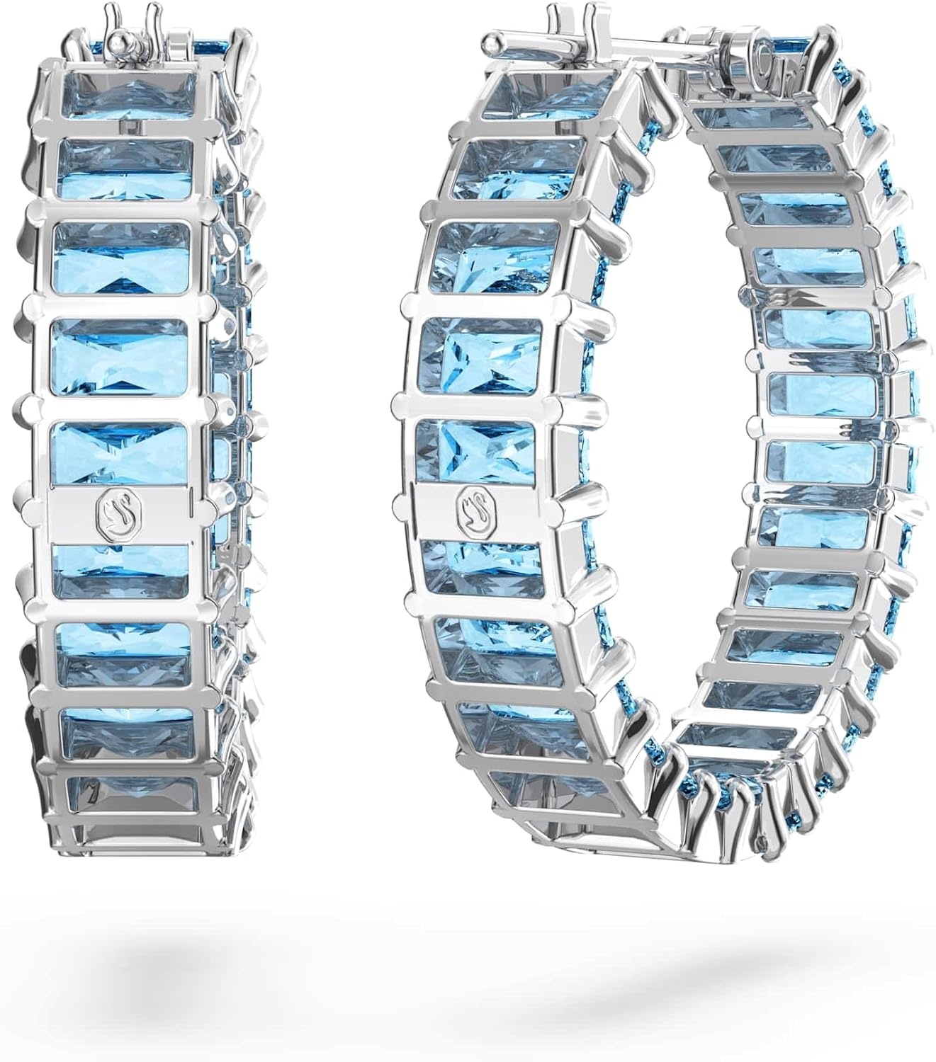 image:imageSwarovski Matrix Crystal Hoop Earrings Blue and Clear Crystals Rhodium FinishBlue Crystal