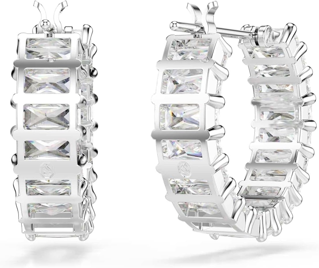 image:imageSwarovski Matrix Crystal Hoop Earrings Blue and Clear Crystals Rhodium FinishClear Crystal Baquette