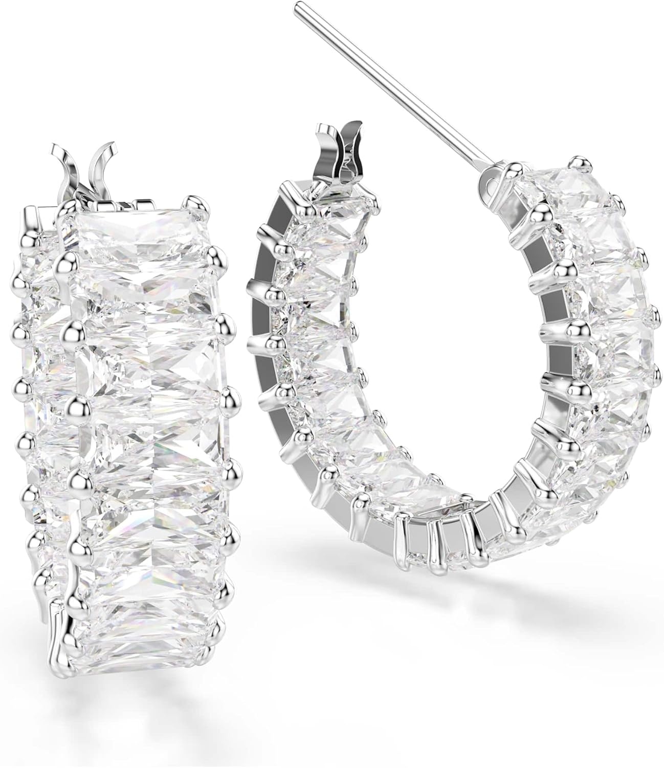 image:imageSwarovski Matrix Crystal Hoop Earrings Blue and Clear Crystals Rhodium FinishClear Crystal Baquette