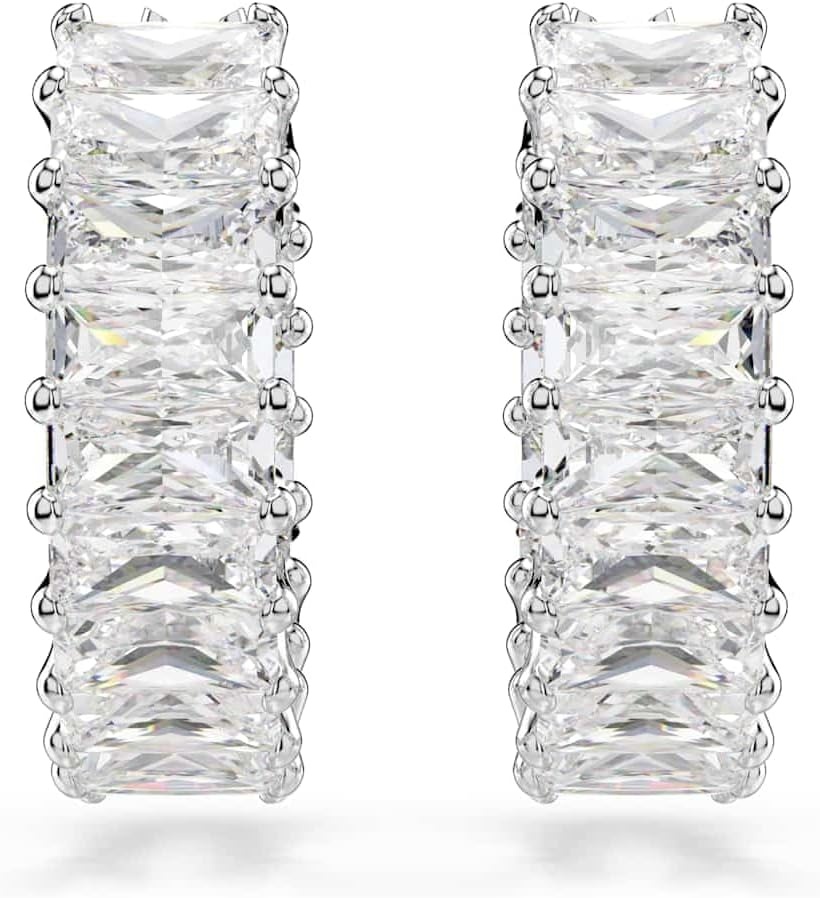 image:imageSwarovski Matrix Crystal Hoop Earrings Blue and Clear Crystals Rhodium FinishClear Crystal Baquette