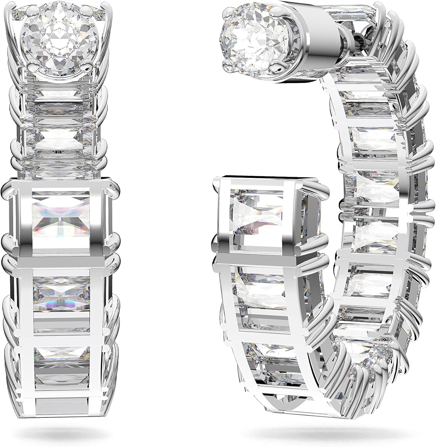 image:imageSwarovski Matrix Crystal Hoop Earrings Blue and Clear Crystals Rhodium FinishClear Crystal Octagon